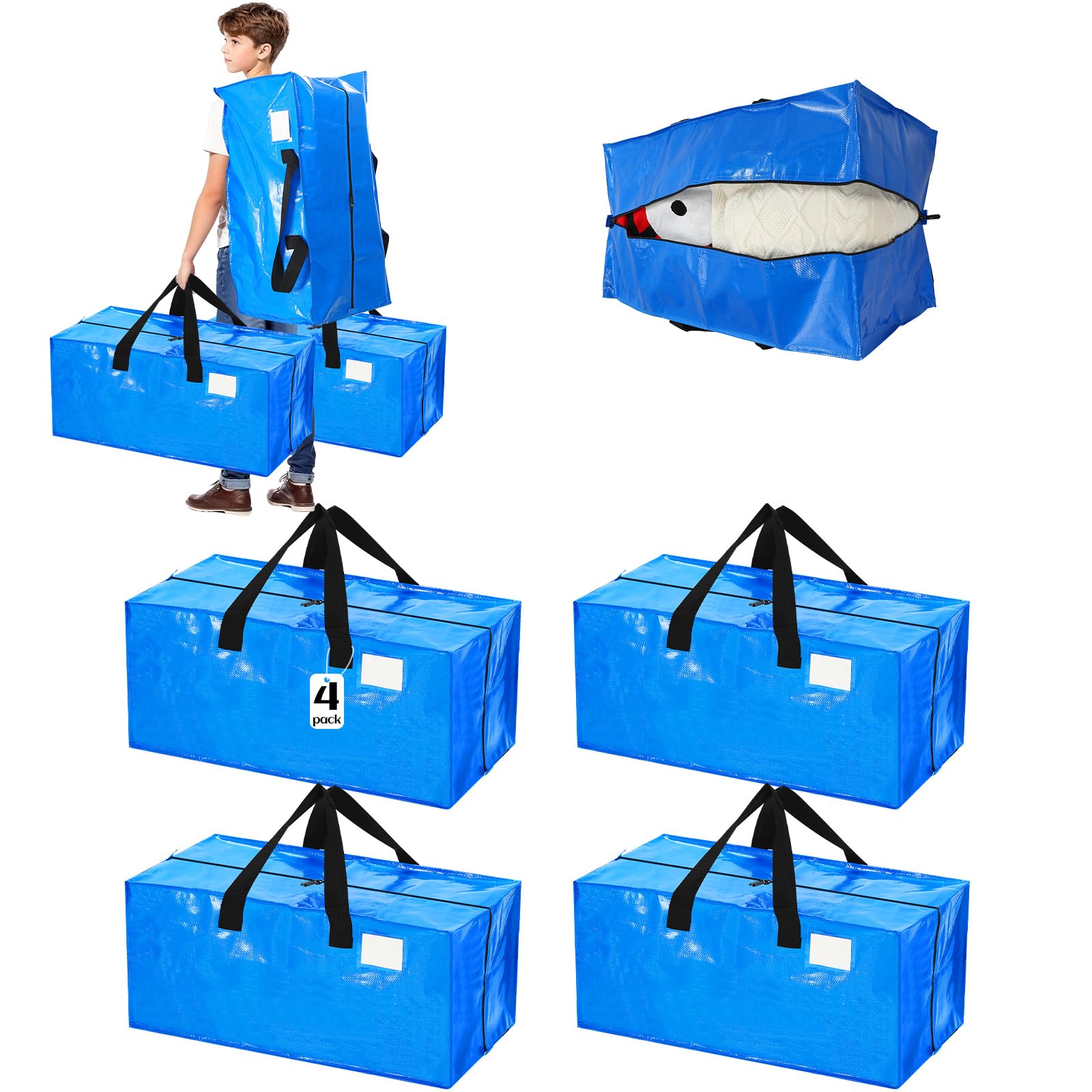 Clysee 4 Pcs 24 Gallon Large Moving Bags with Zipper and Handles Foldable Storage Duffle Bags Heavy Duty Extra Large Totes for C