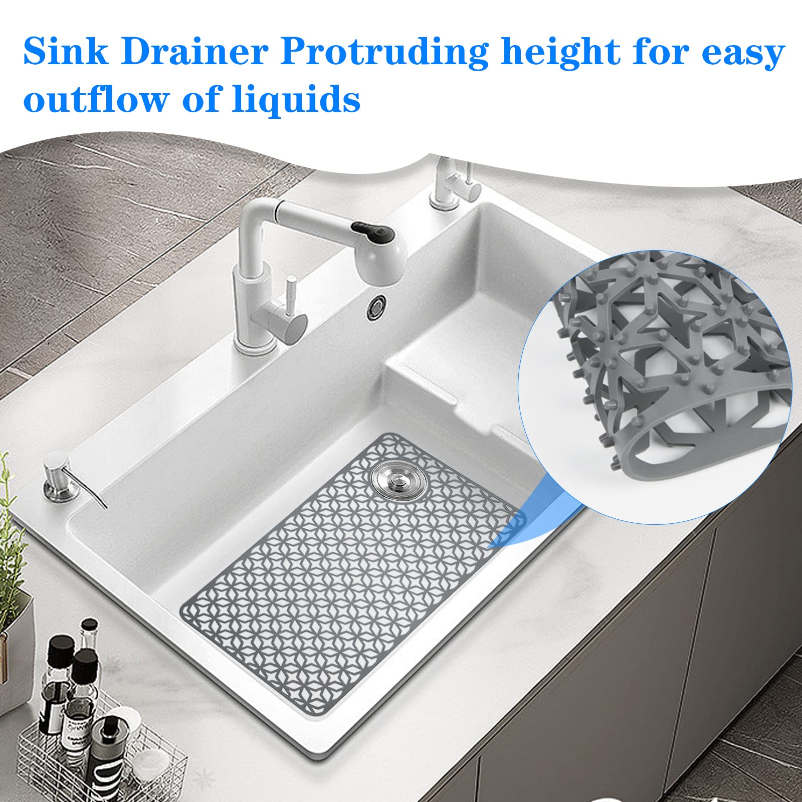 QKVCX Sink Protectors for Kitchen Sink 28.25''x 14.2'' Sink Protectors for Kitchen Sink Drainage Mat- Non-slip Sink Mat for Bottom of Kitchen Farmhouse Porcelain Sink Kitchen Sink Grid Accessory.