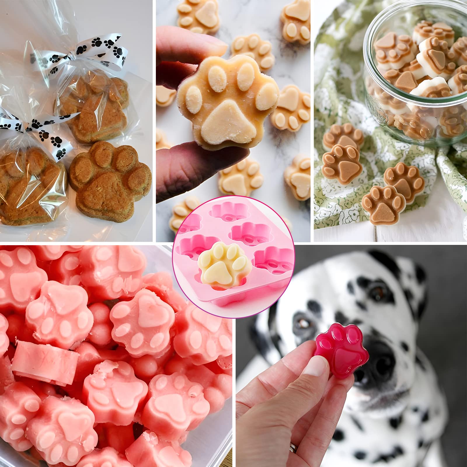 Lukinuo Paw Print Mold Puppy Dog Paw And Bone Silicone Molds 4Pcs Dog Treat Molds Silicone Baking Mold For Puppy Treats Ice Crea