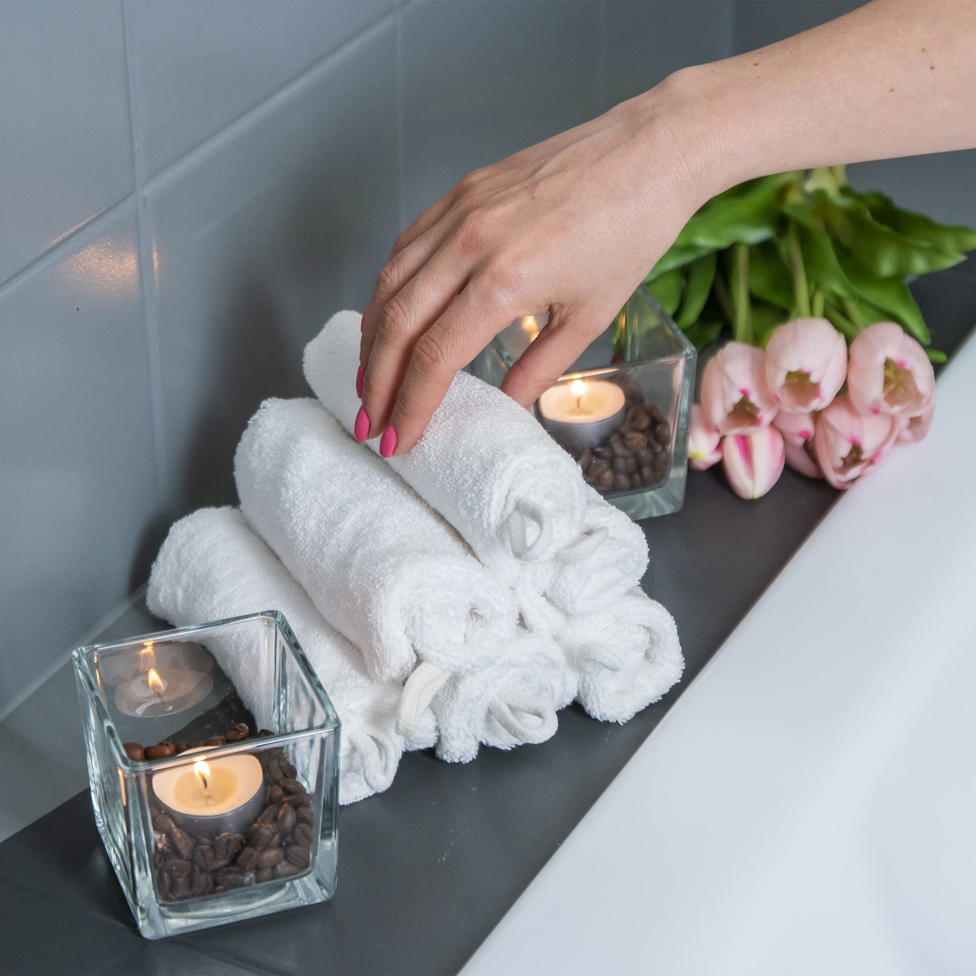 Made Easy Kit Bath Mitts - Pack Of 6 - (6'' X 9'') European Style Washcloth With Loop (White, 6 X 9 Inches)
