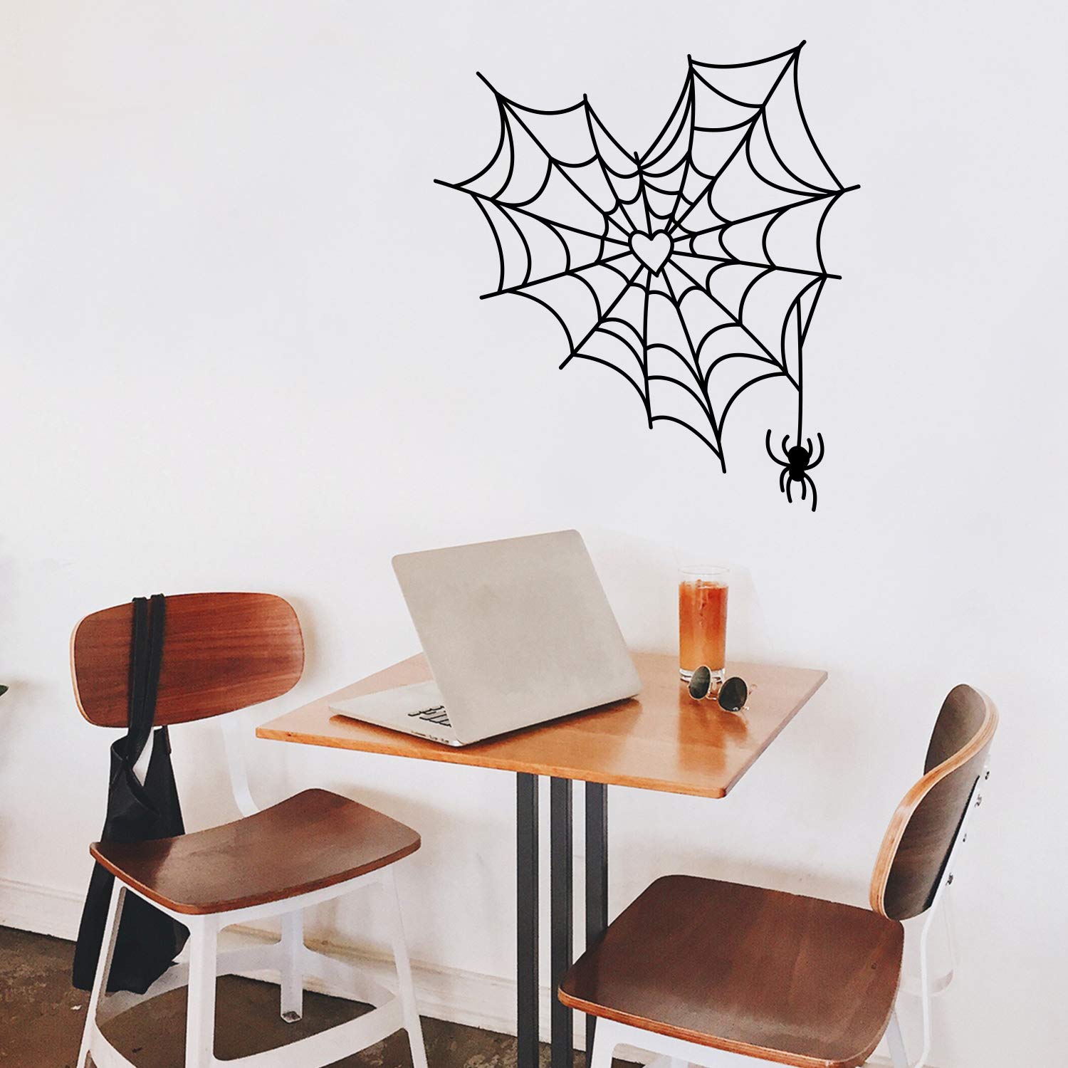Vinyl Wall Art Decal - Spiderweb Heart - 23.5'' X 22'' - Trendy Funny Halloween Pumpkin Shape Quote Sticker For Entryway Dining