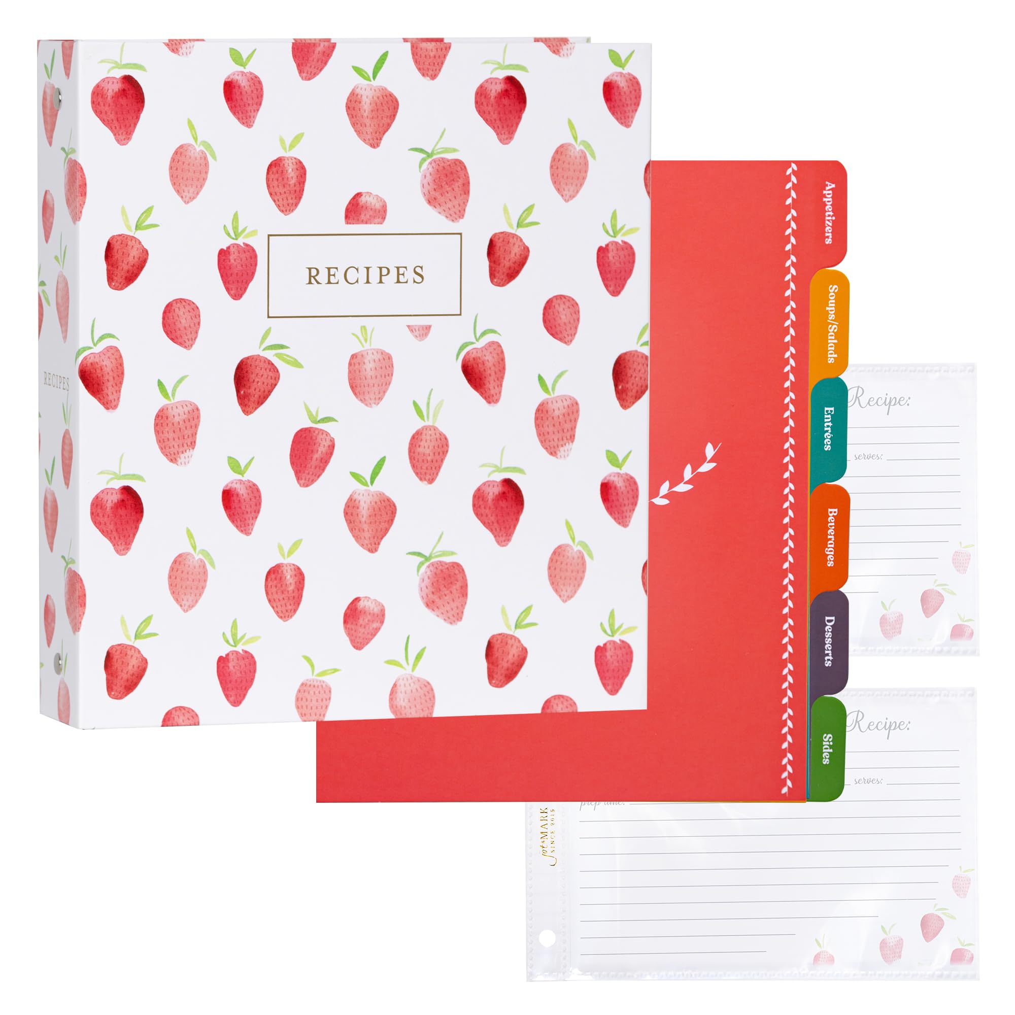 Jot & Mark 3 Ring Recipe Binder 8.5'' X 9.5'' | Full-Page With Clear Protective Sleeves And Color Printing Paper For Family Reci