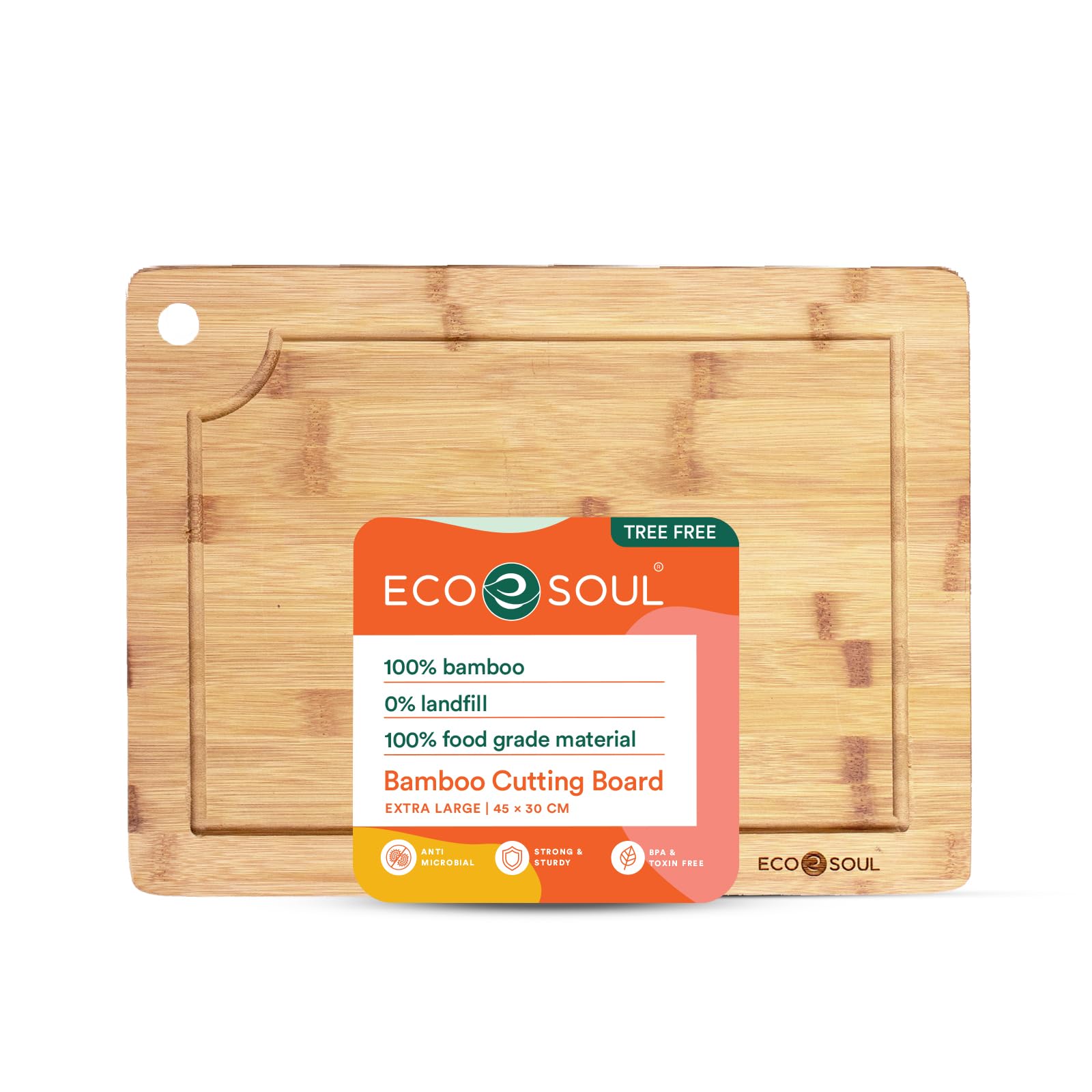 Eco Soul [18 X 12 Inch, X Large] Bamboo Cutting Board | Wooden Vegetable Chopping Board | Bamboo Wood Kitchen Accessories (46 X 