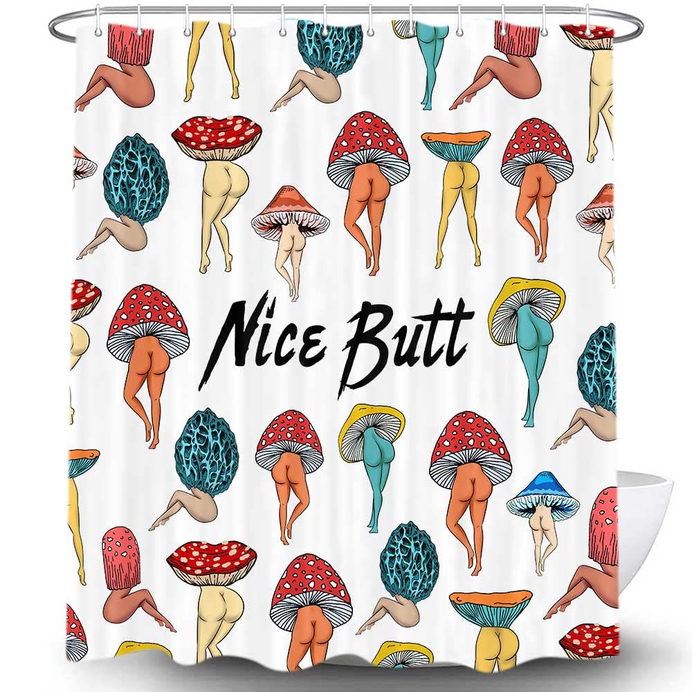 Funny Mushroom Butt Shower Curtain, Fun Cute Sexy Butt 70S 80S Fabric Funky Shower Curtains For Bathroom Hippie Psychedelic Aest