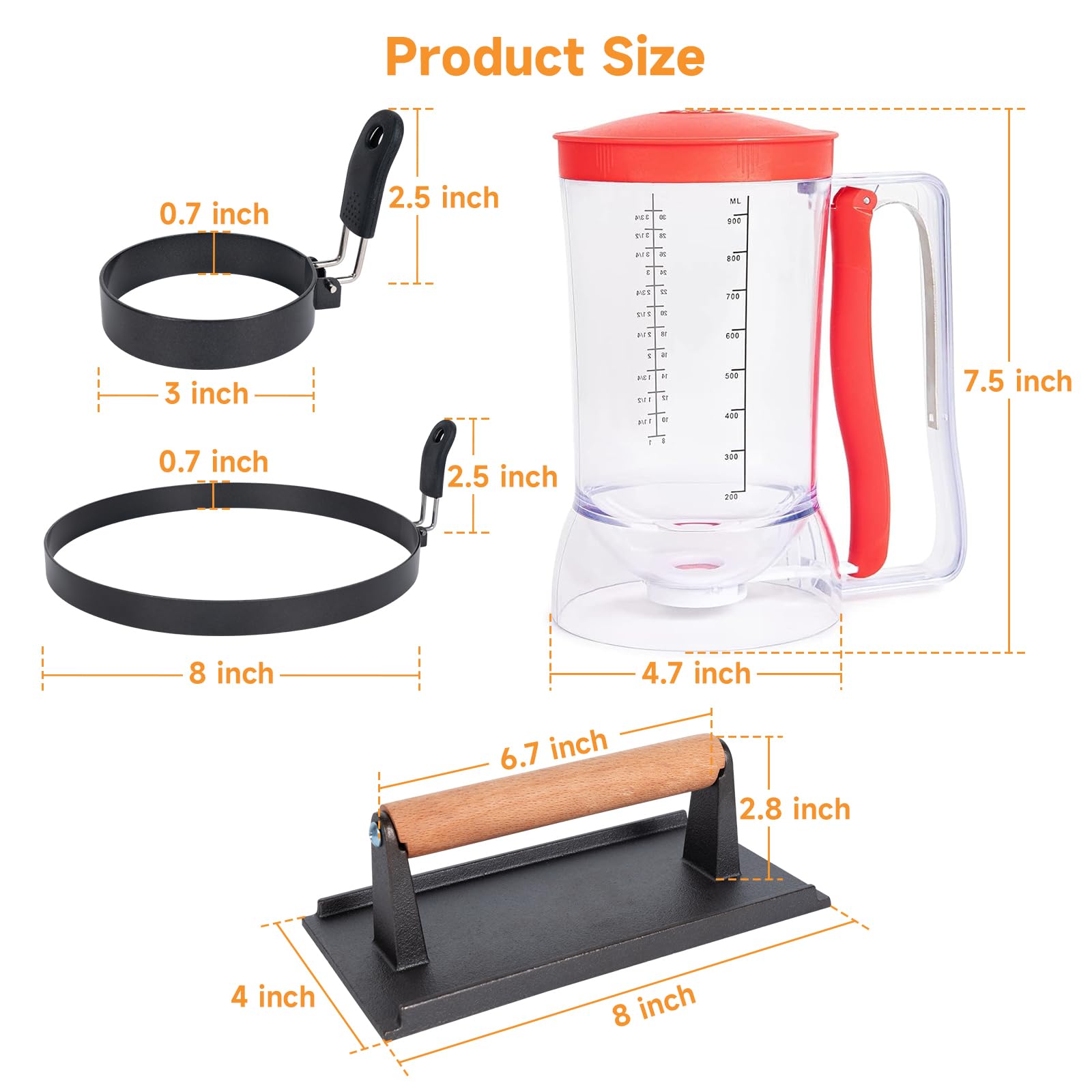 Shinestar 7-Piece Griddle Breakfast Kit For Blackstone - Complete Set Of Griddle Accessories Including Pancake Batter Dispenser,