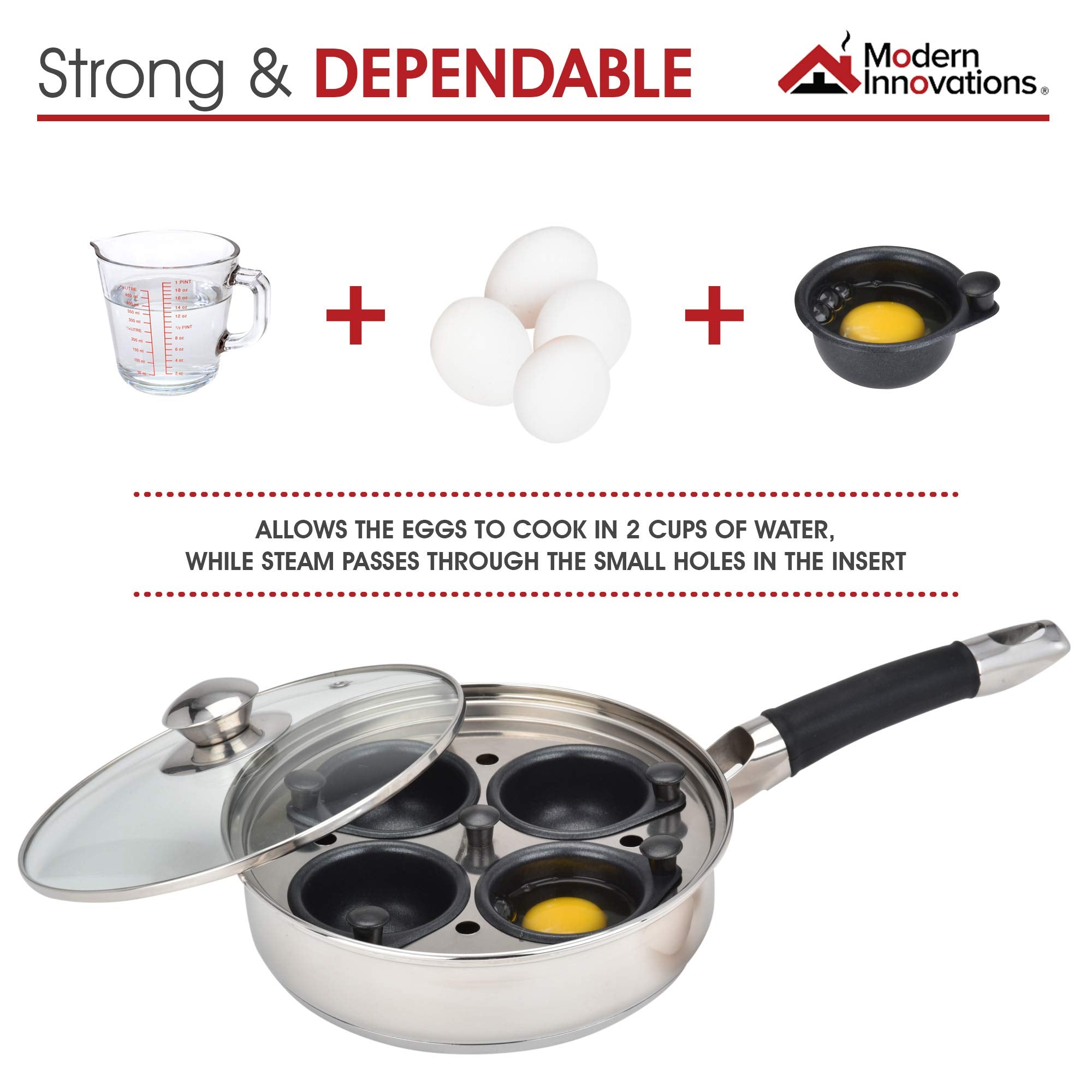 Modern Innovations Egg Poacher Pan For Perfect Poached Eggs, Nonstick Cups Poached Egg Maker Pan, Stainless Steel Easy Egg Cooke