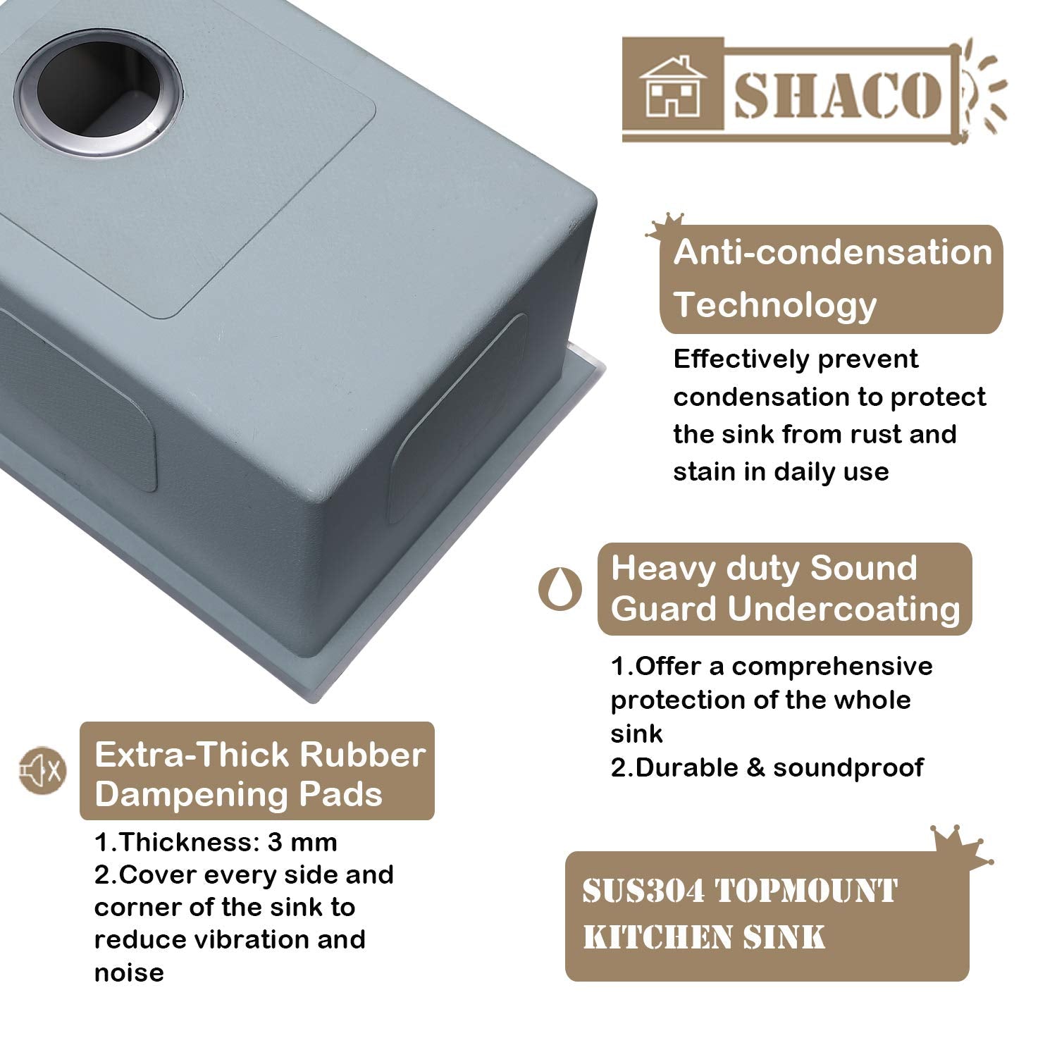 Shaco 15X20 Inch Drop In Bar Sink, Small Kitchen Sink For Rv, 16 Gauge 304 Stainless Steel Topmount Single Bowl Handmade Wet Pre