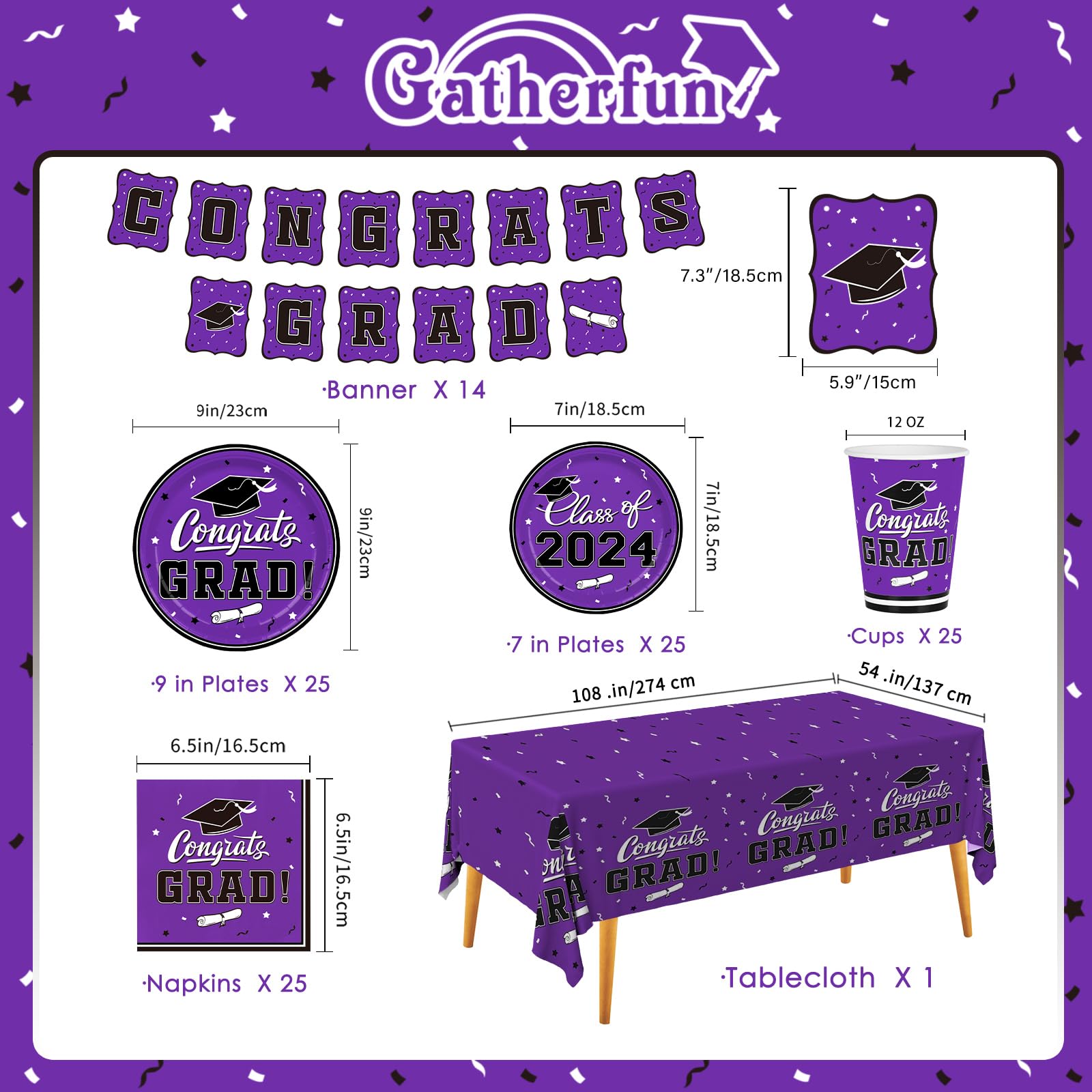 Graduation Party Supplies Gatherfun 2024 Graduation Party Dinnerware Set Purple Disposable Paper Plates Napkins Cups Tablecloth
