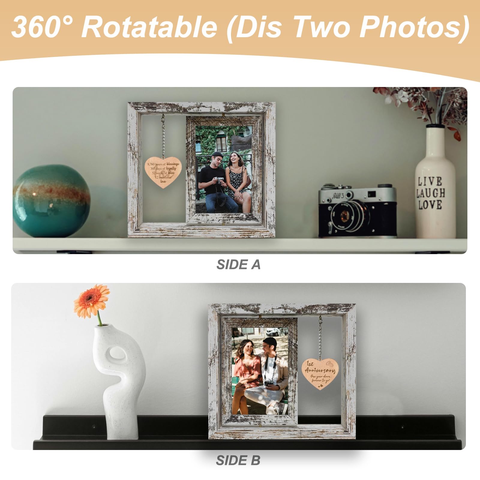 soruney 1 Year Anniversary Rotating Picture Frame Gifts for Girlfriend, 1st Anniversary Frame Gifts for Her Wife First Wedding A