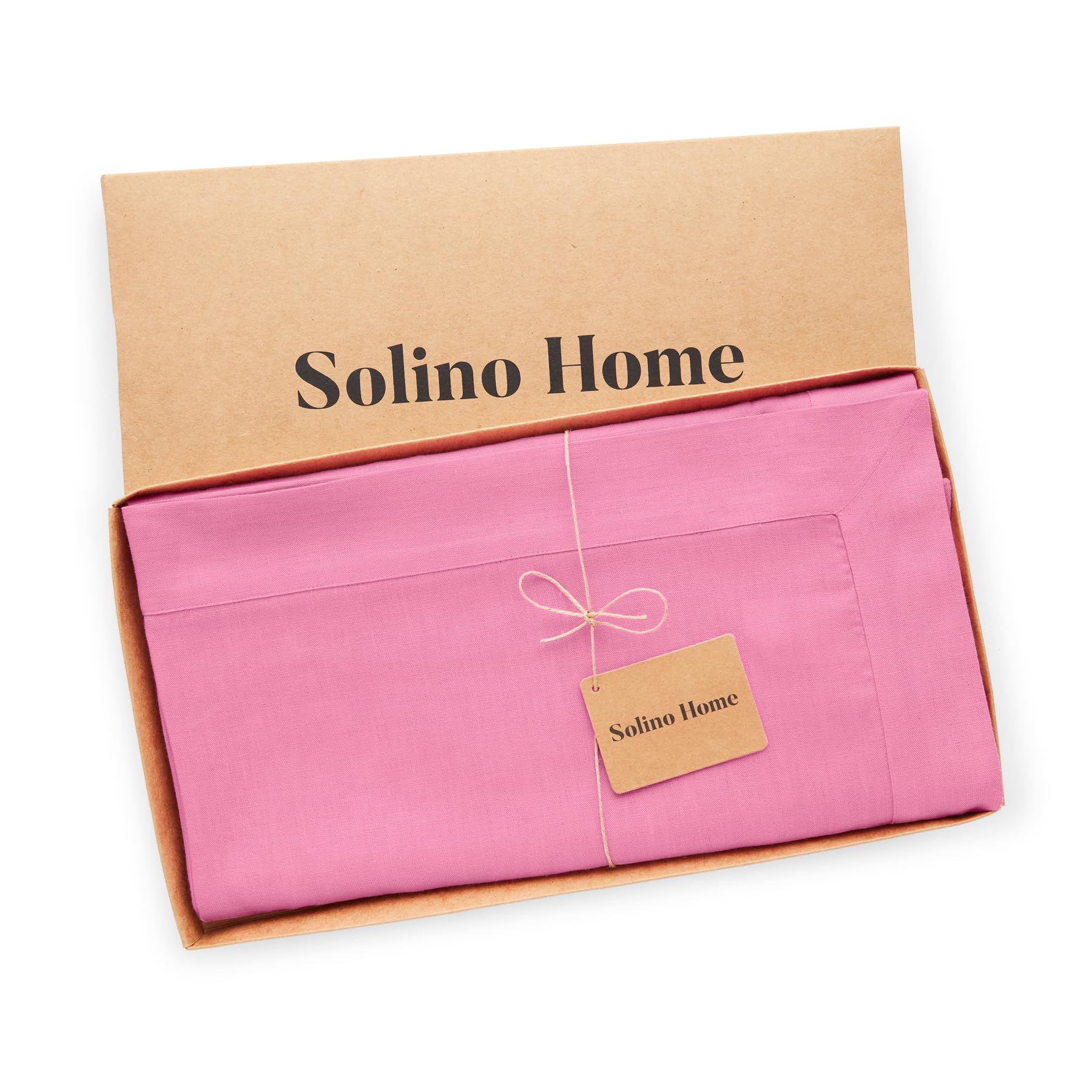 Solino Home Flamingo Pink Linen Tablecloth 90'' L X 60'' W Inch - Fete, 100% Pure Linen Table Cloth For Rectangle Tables - Machi