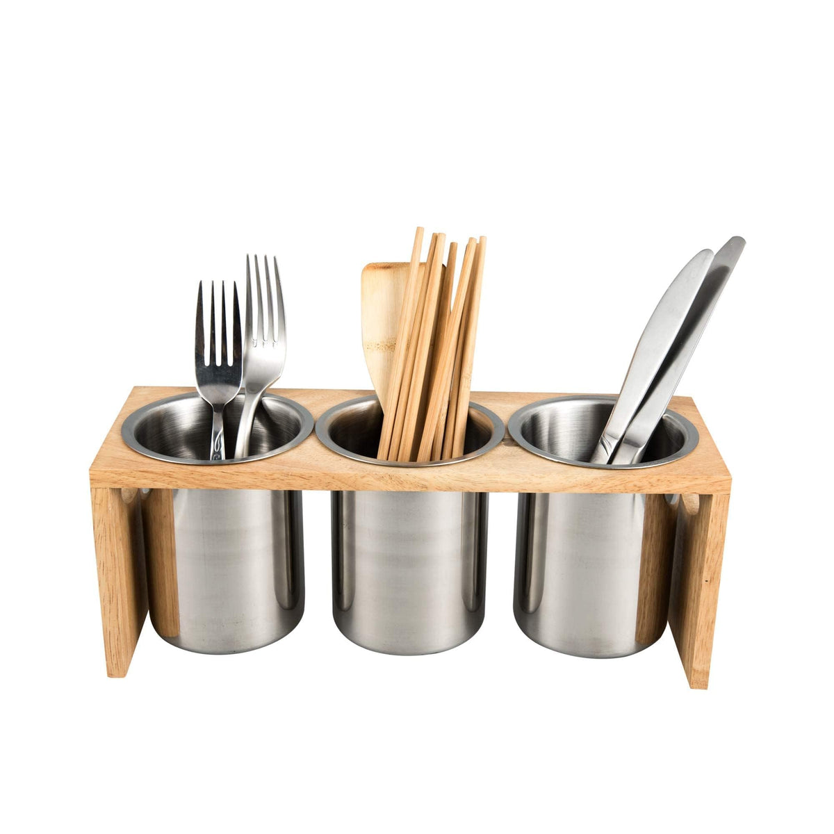 Imeea Silverware Caddy Flatware Holder Stainless Steel Utensil Caddy Organizer With Wood Base For Countertop Parties Kitchen