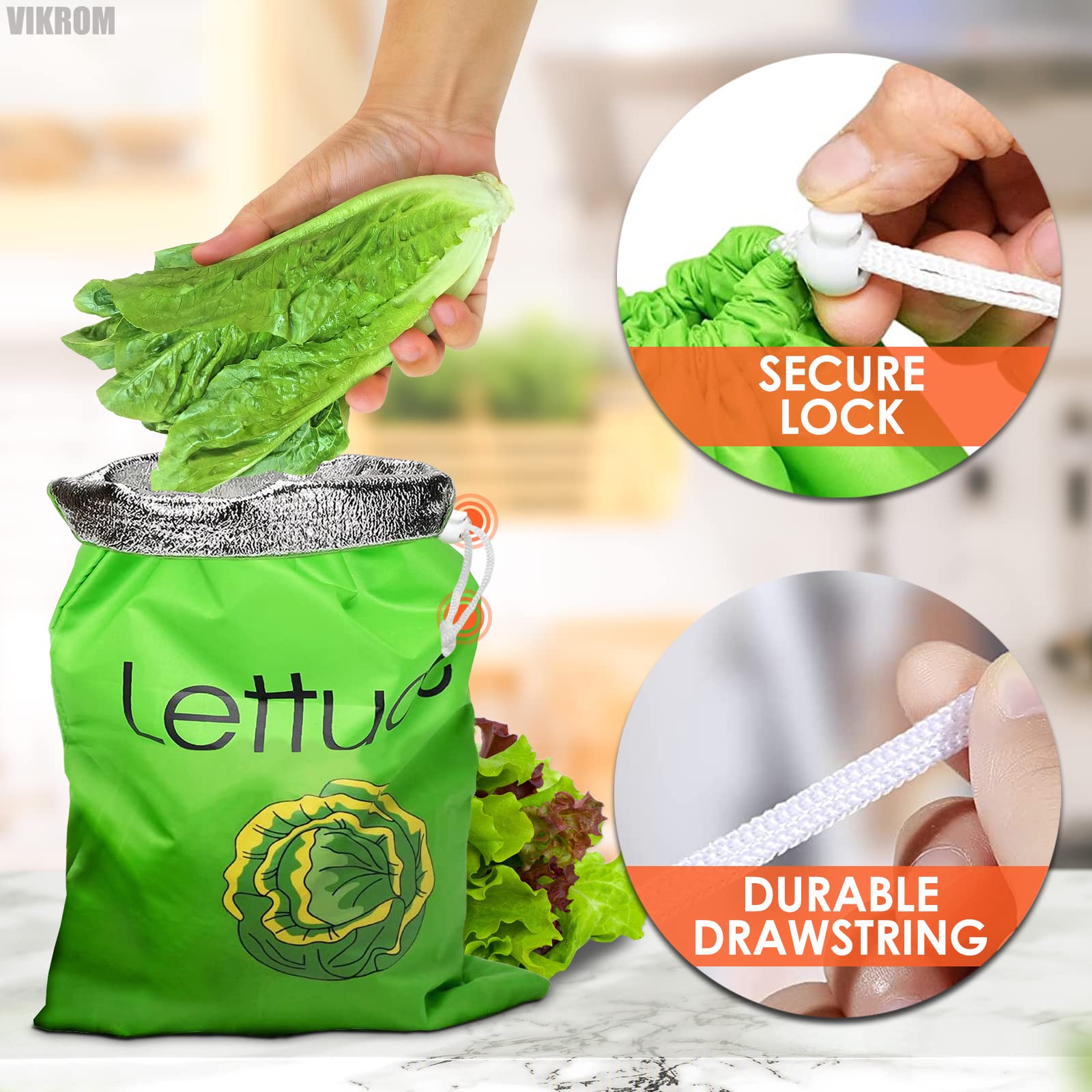 Lettuce Produce Bag - Reusable Grocery Bags With Double Drawstrings For Shopping & Storage Tote Saver For Celery Fruit Vegetable
