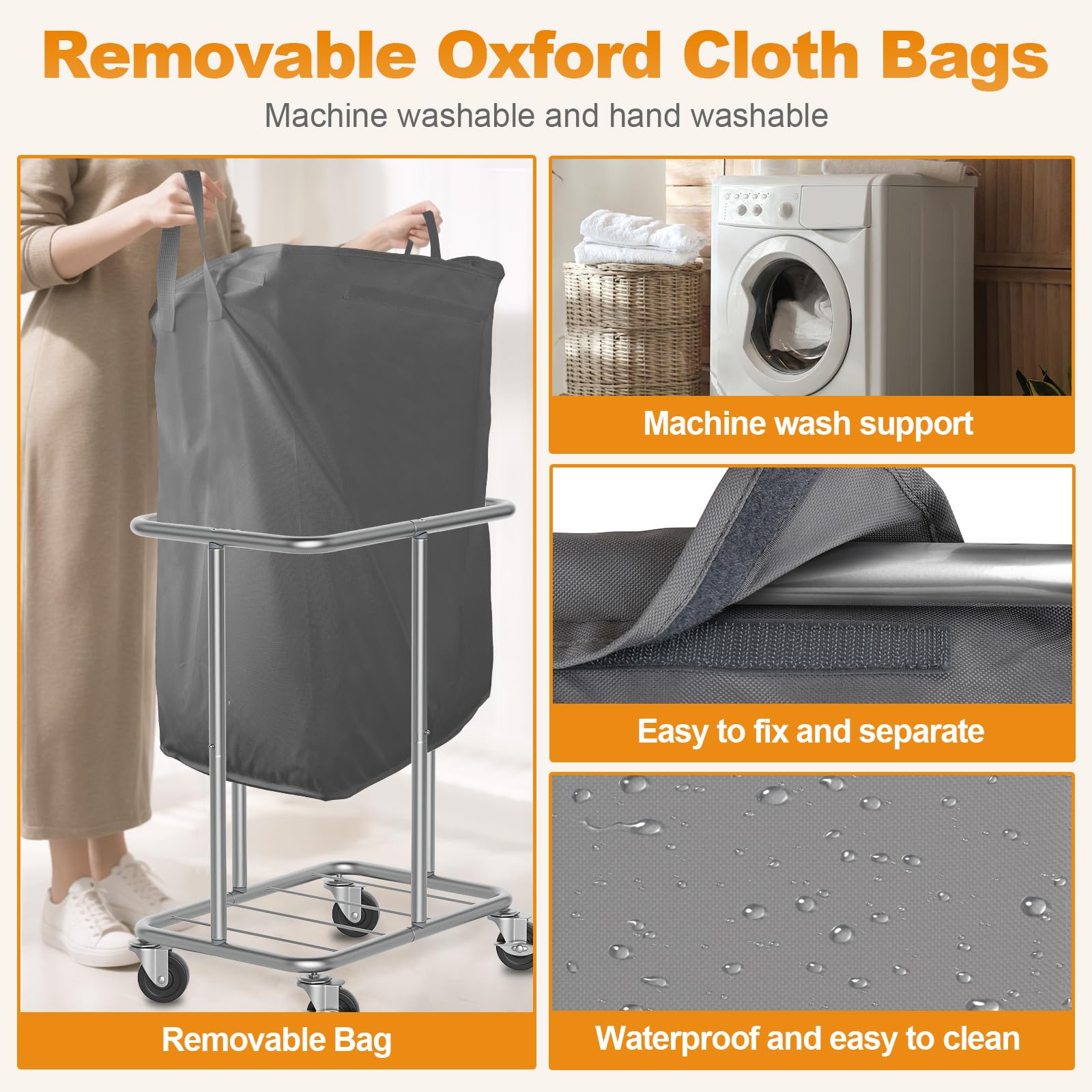Hodonas Laundry Basket With Wheels, Rolling Laundry Hamper, 46 Gallons (170L), Removable And Machine Washable Liner, Steel Frame