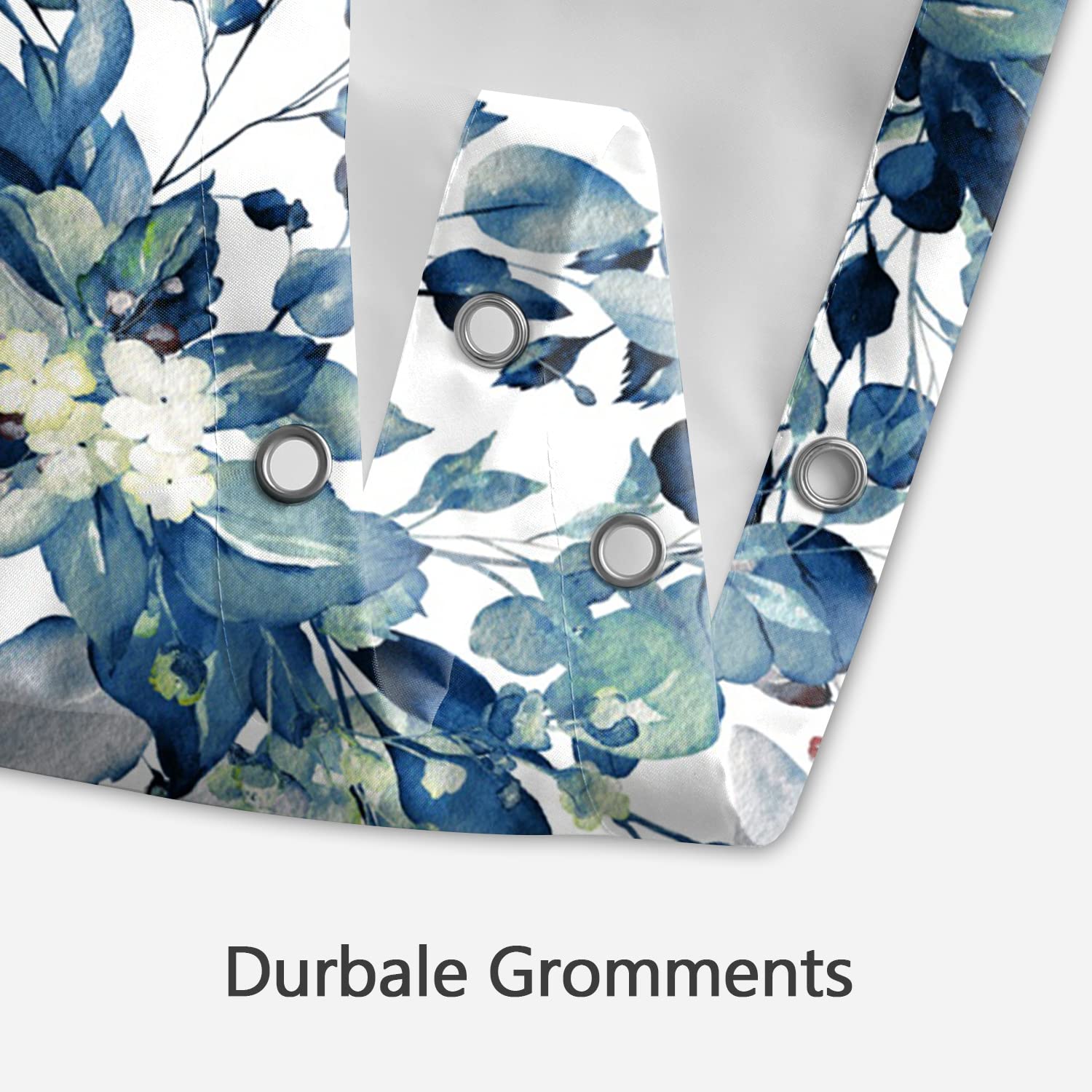 Yeele Blue Leaves Long Fabric Shower Curtain Watercolor Floral Leaf Wide Bath Curtain Farmhouse Plant Wildflower Stall Size Show