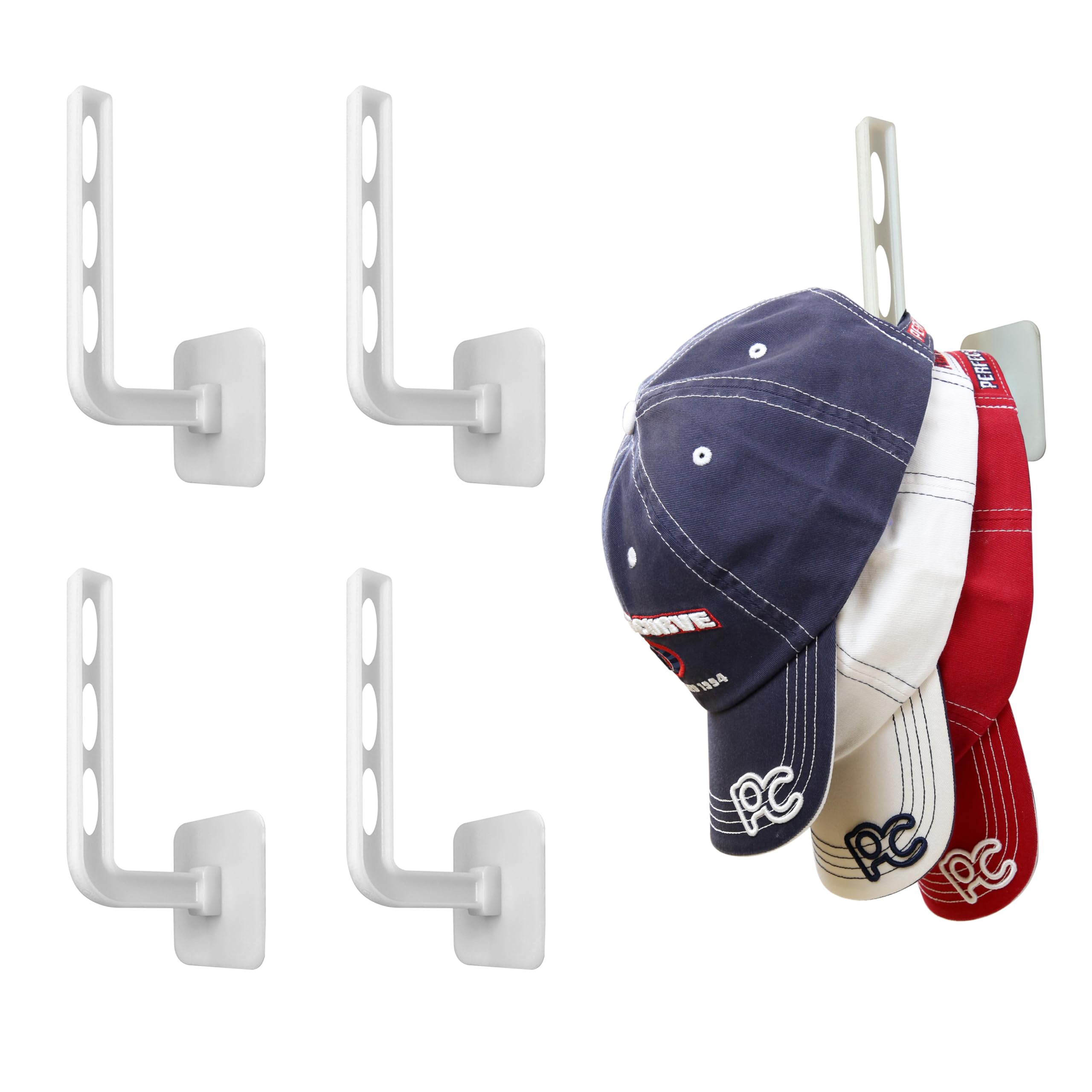 Perfect Curve Hat Rack For Hat Storage (4-Pack), Multi-Purpose Hat Organizer, Two Mounting Options, Strong Adhesive Or Screw Mou