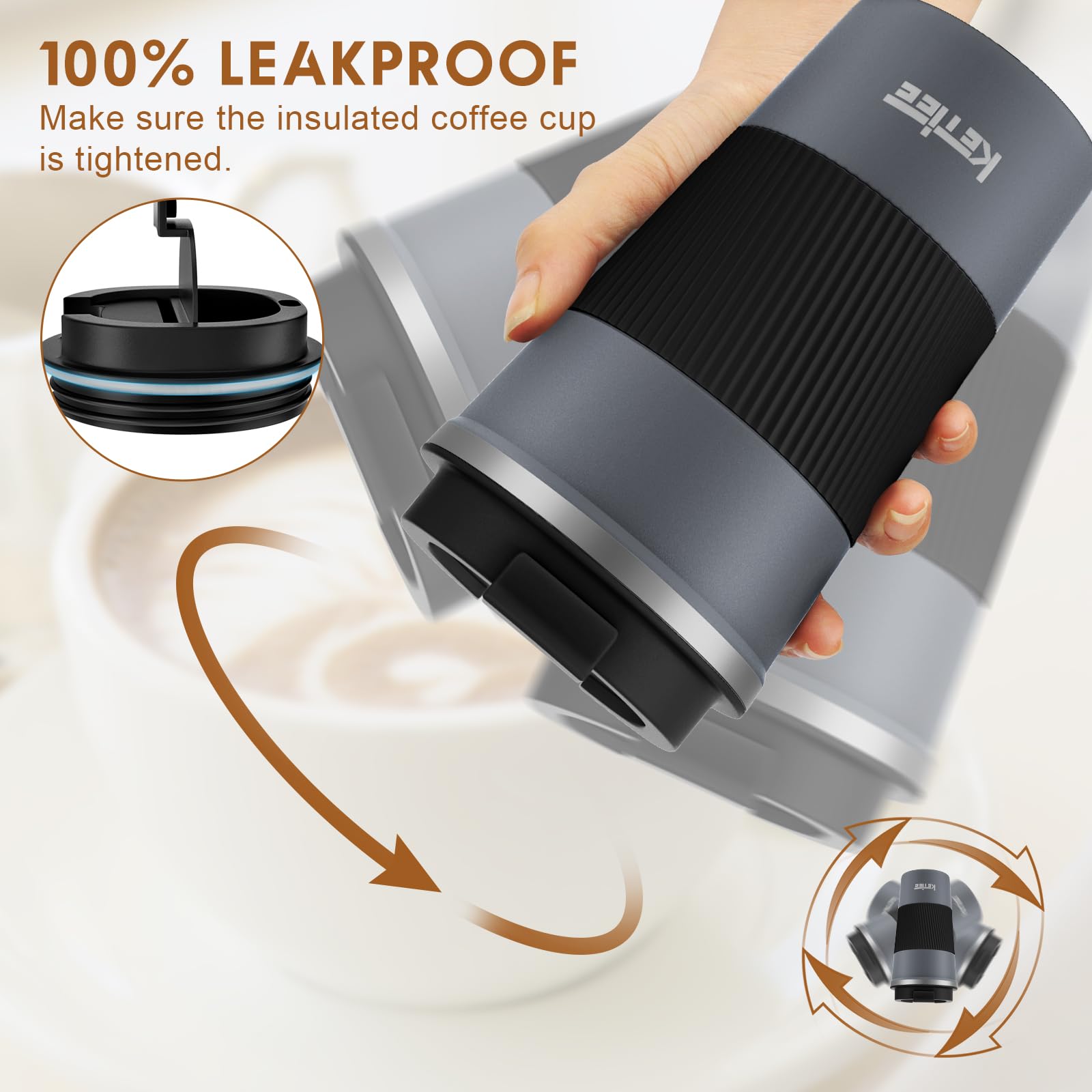 Ketiee Travel Coffee Mug 12Oz: Insulated Coffee Cup With Leakproof Lid, Coffee Tumbler, Reusable Coffee Cups With Seal Lid, Vacu