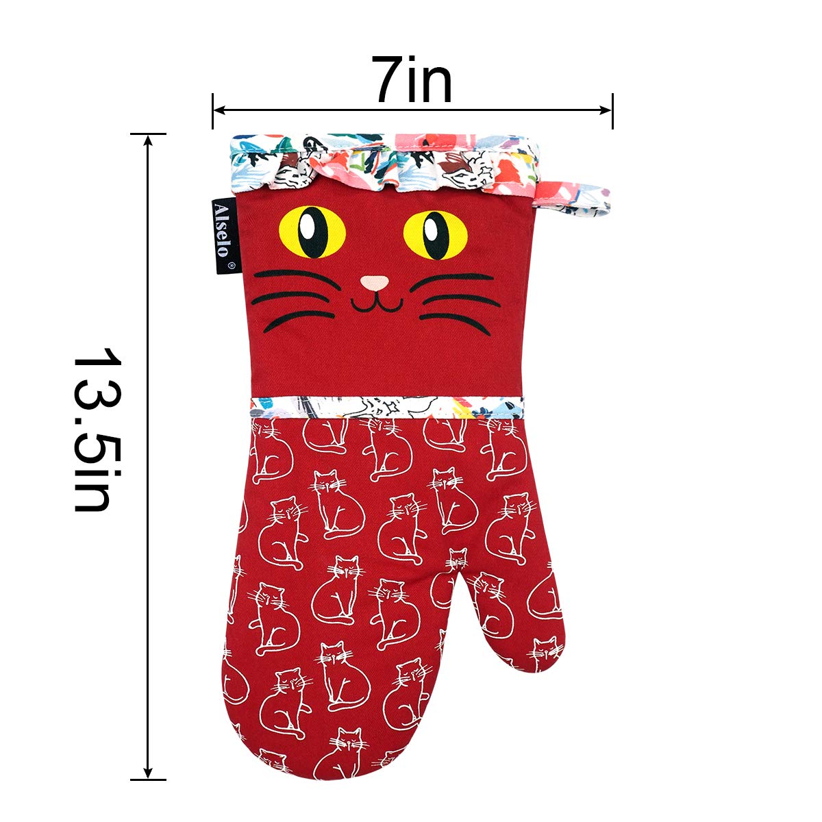 Alselo Oven Mitts, Heat Resistant With Soft Quilted Cotton Lining Set Of 2, Fashion Animal Design With Silicone Printing Anti-Sl