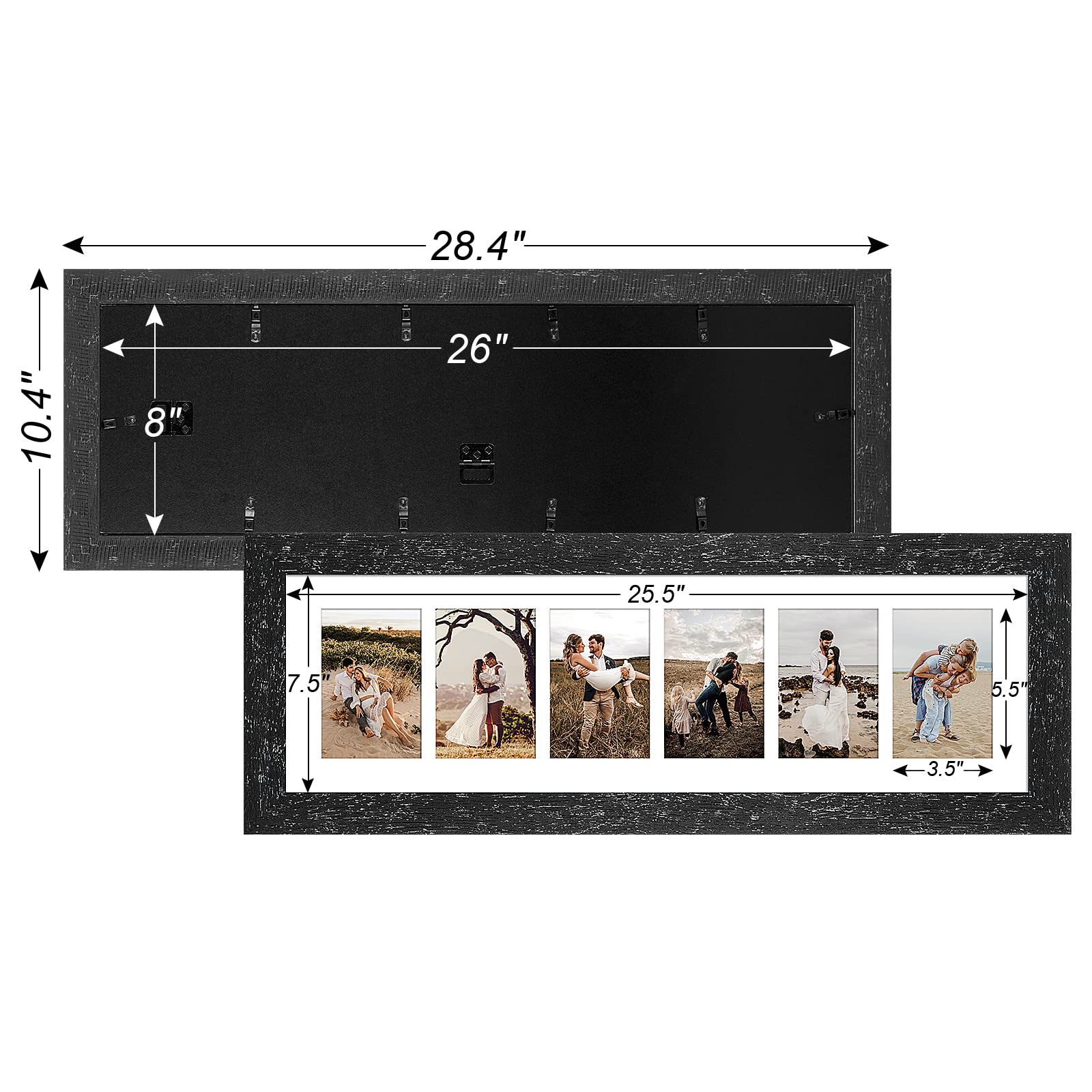 Gaevuian 8x26 Picture Frame Display 6 opening 4X6 Picture Frame Collage,Multi Photo Frame with Mat,Plexiglass,Wall or Tabletop D
