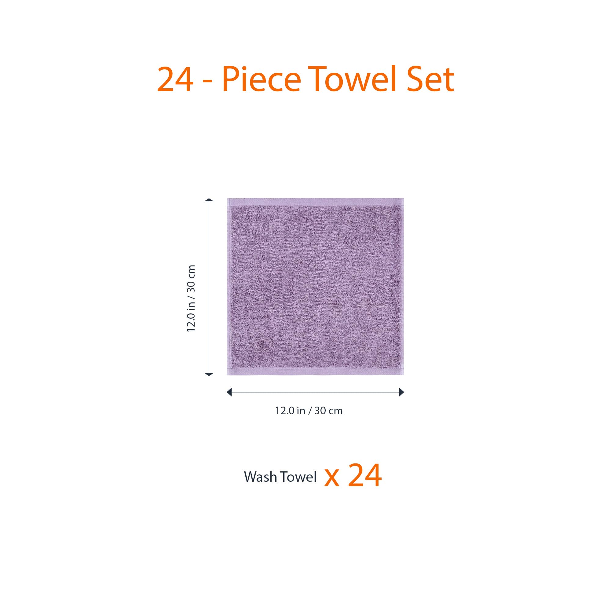 Amazon Basics face Towels for bathroom, 100% Cotton Extra Absorbent washcloth, Fast Drying - salon towel - 24 Pack Lavender (12