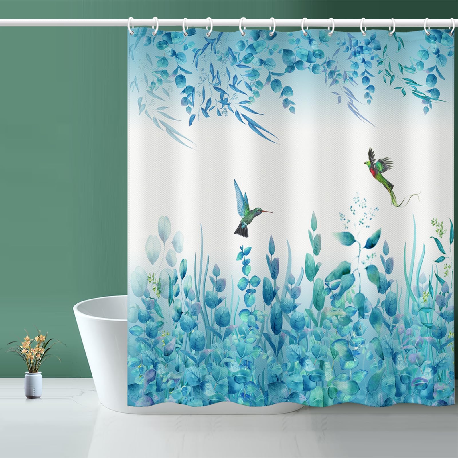 Niidder Blue Leaf Shower Curtain, Kingfisher Shower Curtain -72 ''W X 72'' L With 12 Hooks, Weighted Hem Shower Curtain, Waterpr