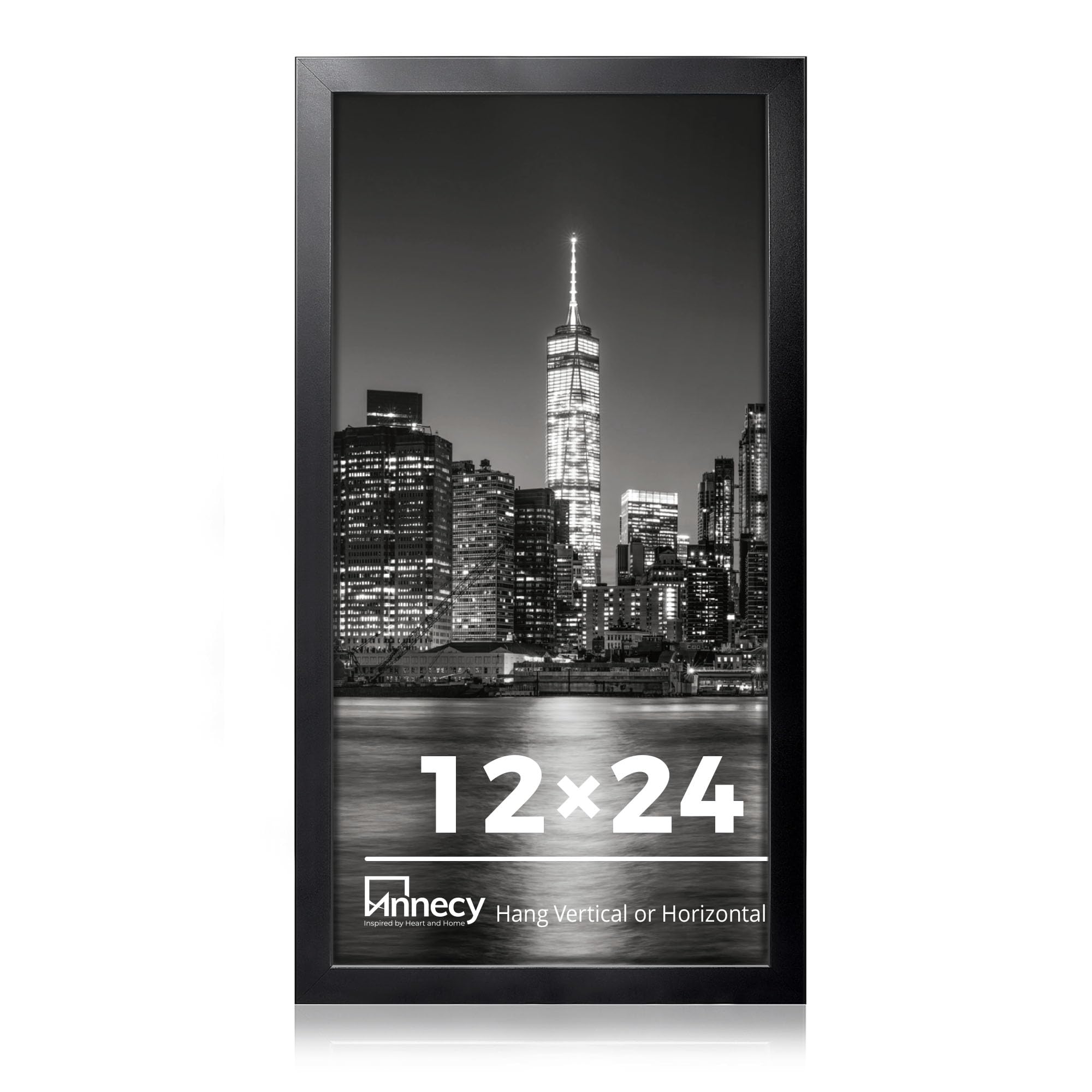 Annecy 12x24 Picture Frame Black(1 Pack), Panoramic Picture Frame for Wall Decoration, Classic Black Minimalist Style Suitable f