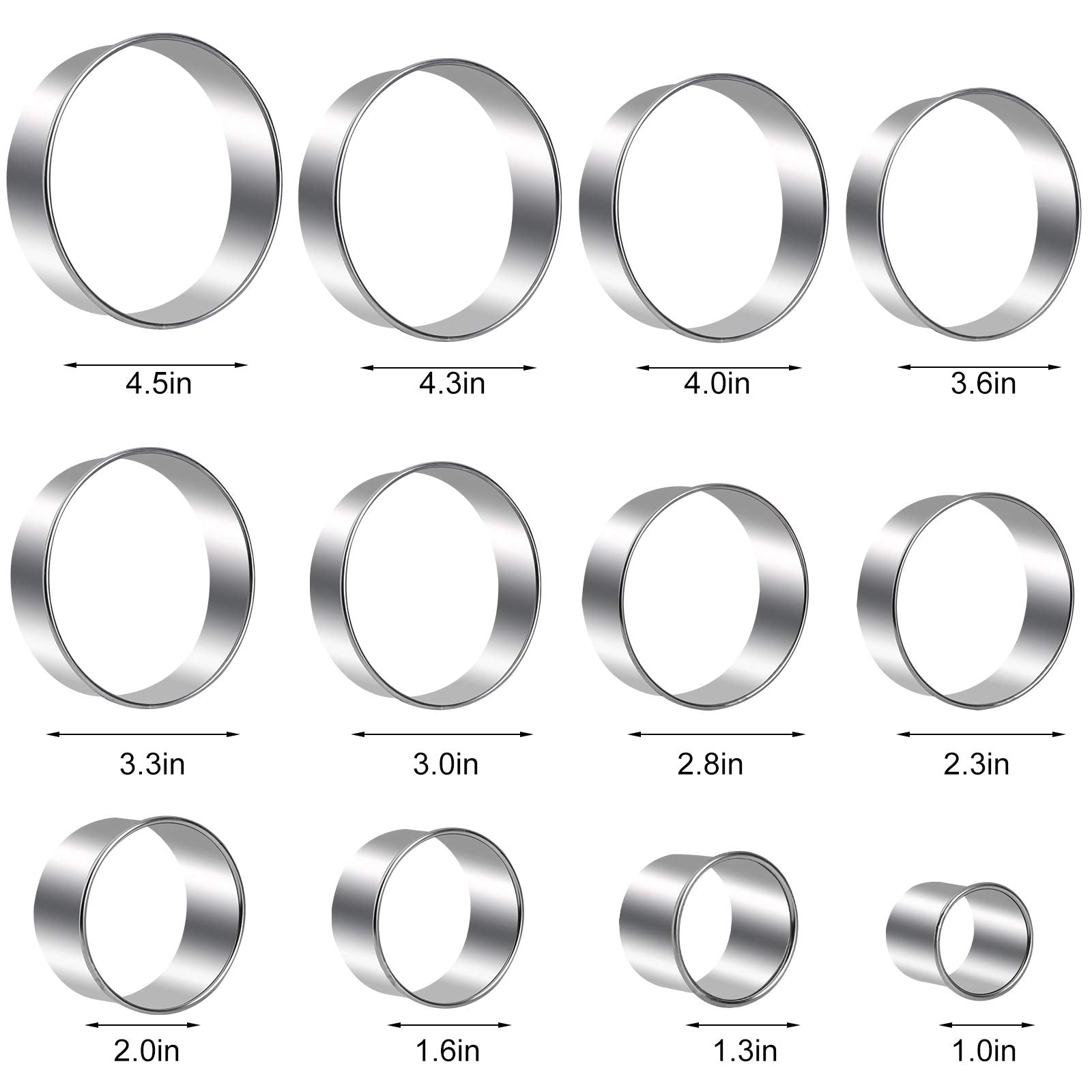 Round Cookie Cutters Set 12 Pieces Bistcuit Cookie Cutters Circle Pastry Cutters Round Donut Ring Molds For Baking For Pastries