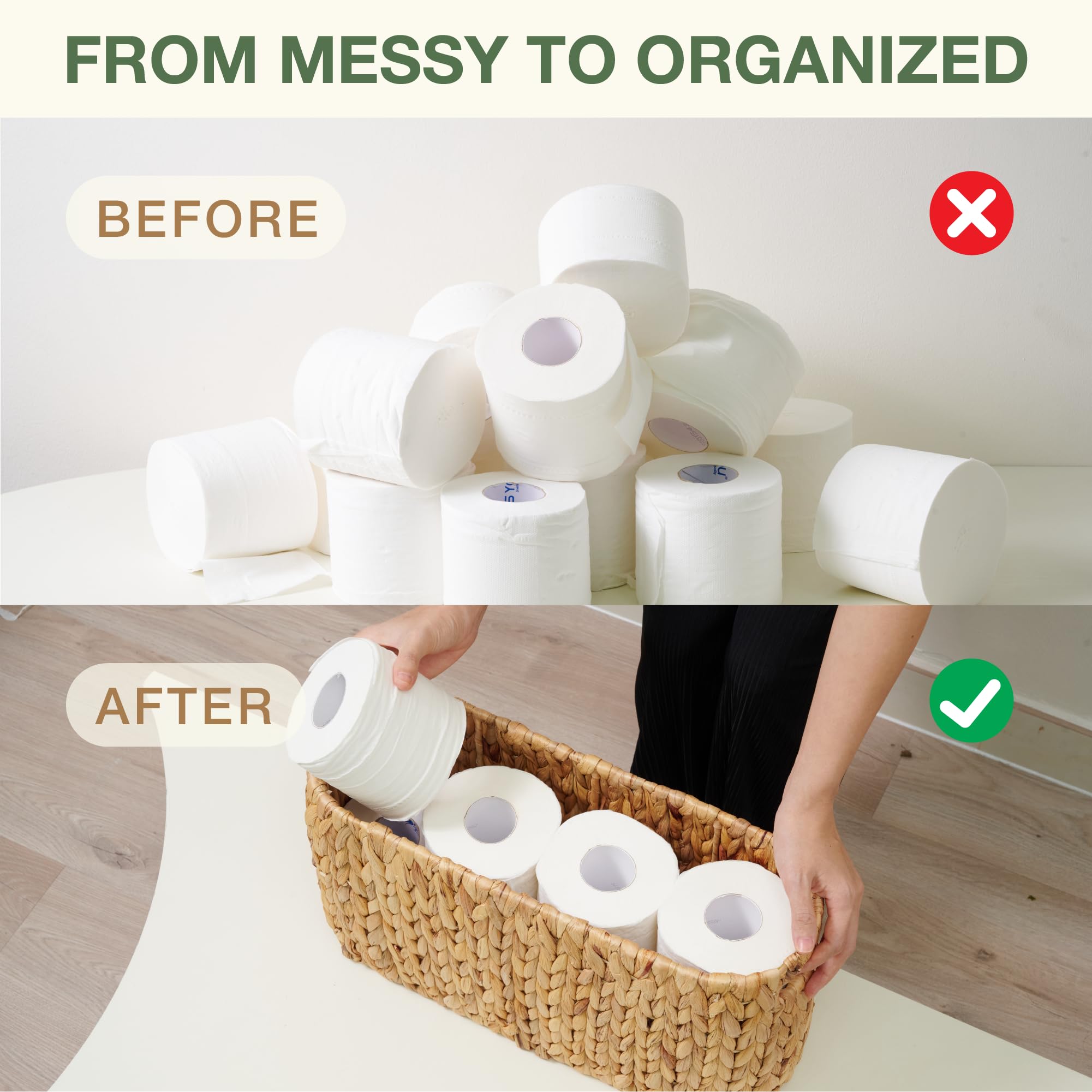 Toilet Paper Storage Basket, Toilet Paper Holder with Storage for Up to 8 Rolls, Coastal Bathroom Decor, Rattan Bathroom Accesso