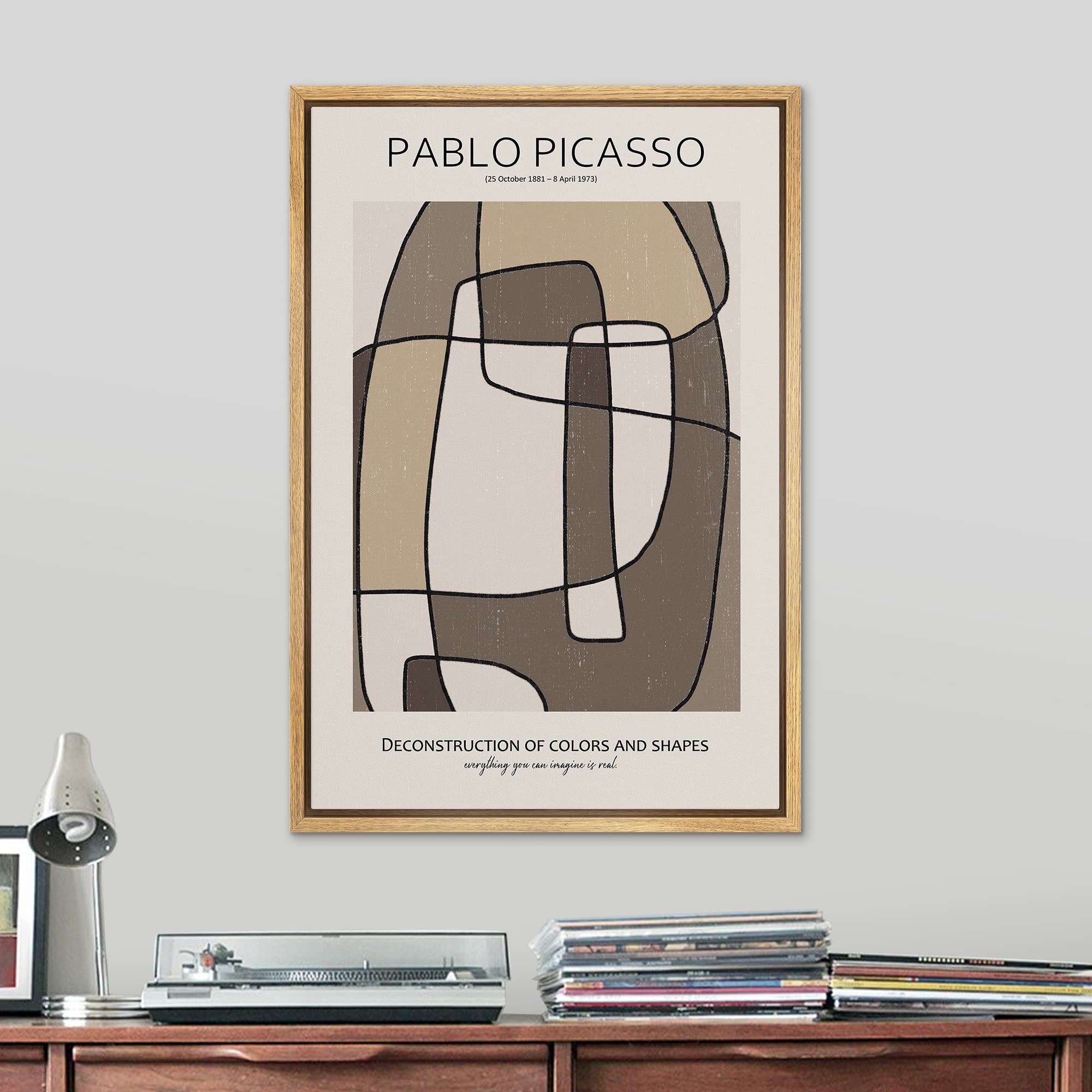 Signleader Framed Canvas Print Wall Art Pablo Picasso Brown Geometric Line Art Abstract Shapes Illustrations Modern Art Decorati