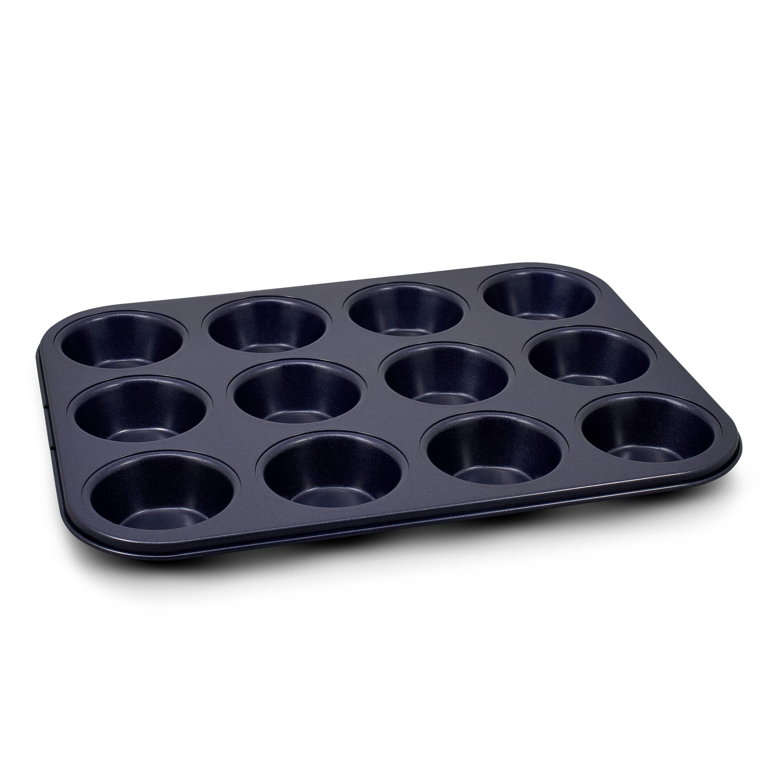 Zyliss E980200 Non-Stick 12 Hole Muffin Tin | Carbon Steel | Dark Blue | Baking Tins/Yorkshire Puddings/Mini Cake/Small Cakes |