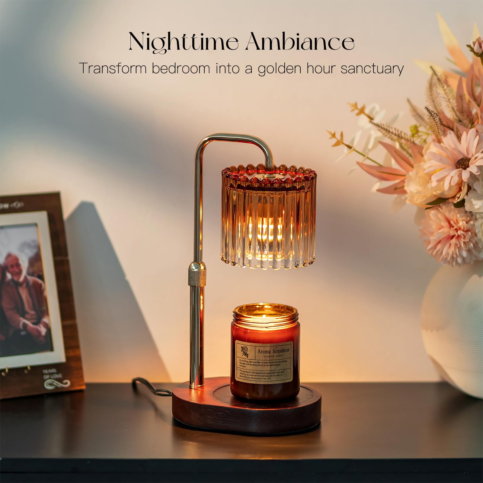 Candeldo Candle Warmer Lamp with Timer: Amber Candle Warming Lamp with 2 Bulbs Height Adjustable Wax Melt Dimmable Bedroom Decor