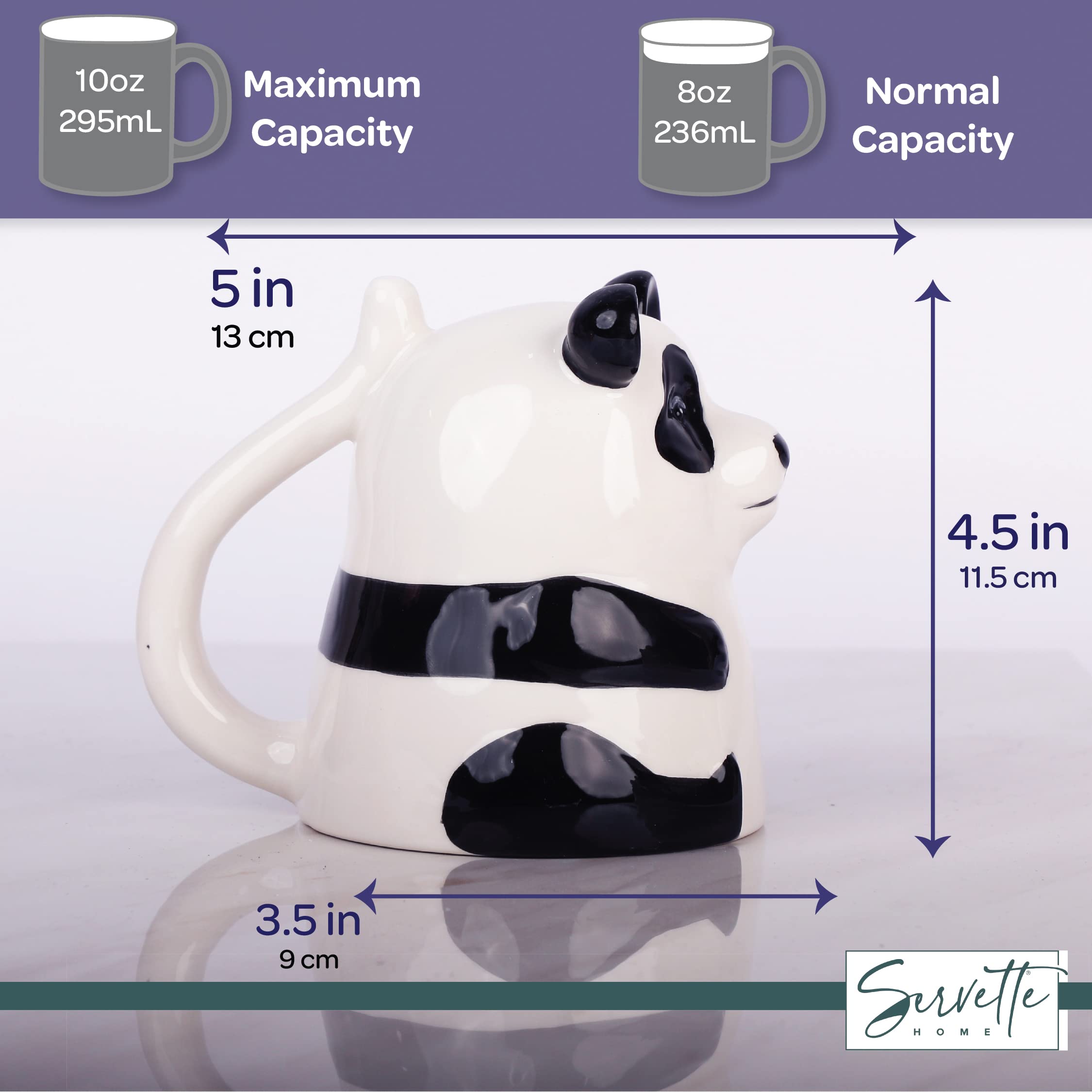 Servette Home Panda Mug 10 oz Ceramic Upside Down Panda Bear Coffee Mug