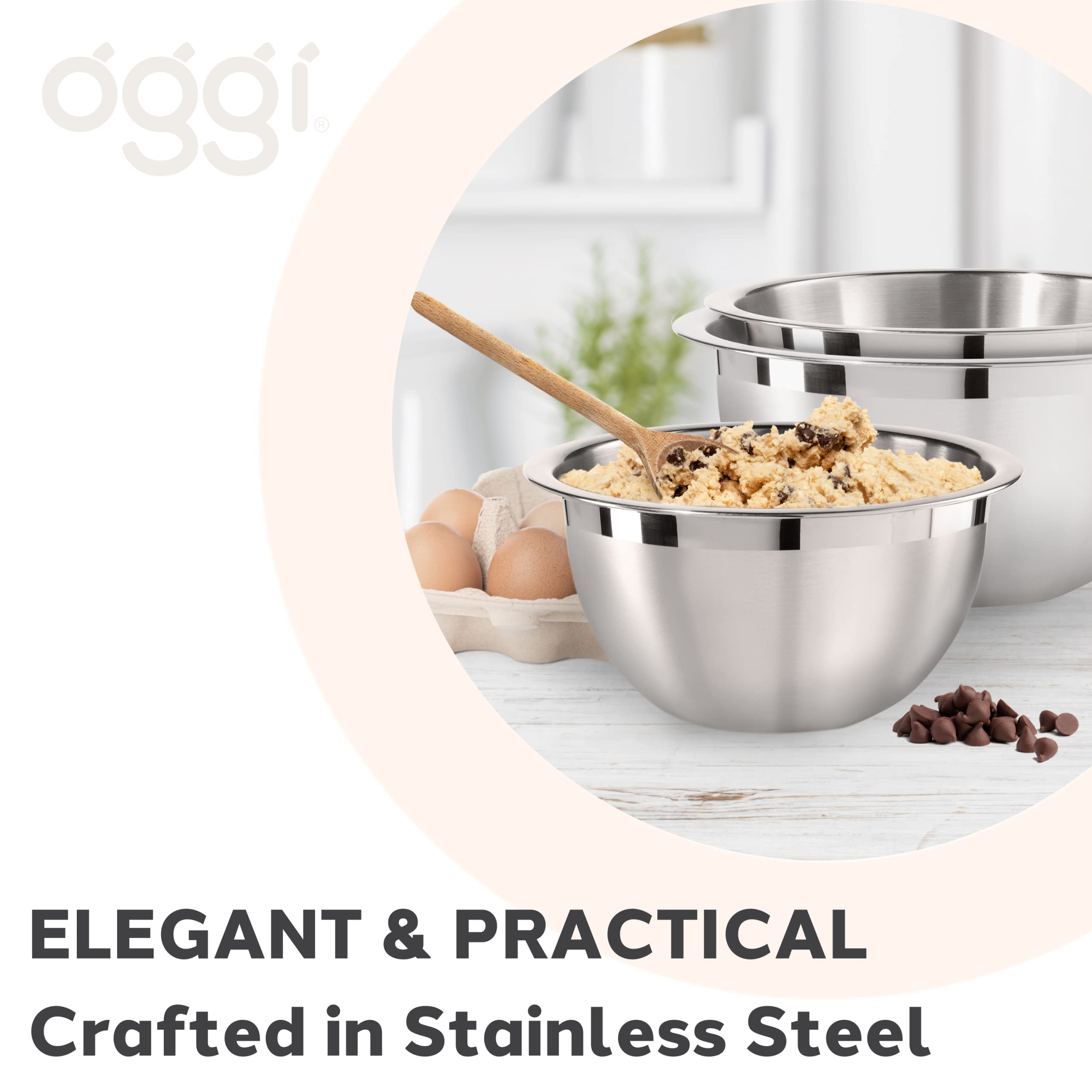 Oggi 8-Quart Two-Tone Stainless Steel Mixing Bowl, Great For Mixing, Making Dough, Dressing Salads, Mixing Eggs, Washing Vegetab