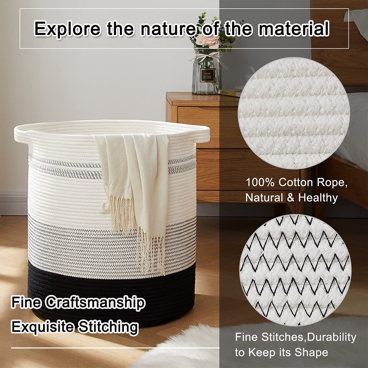OIAHOMY 80L Laundry Hamper Storage Basket with Handles Decorative Basket for Living room Woven Storage Basket for Toys Bin Pillows  Blankets Clothes-20x18in-Gradient Dark