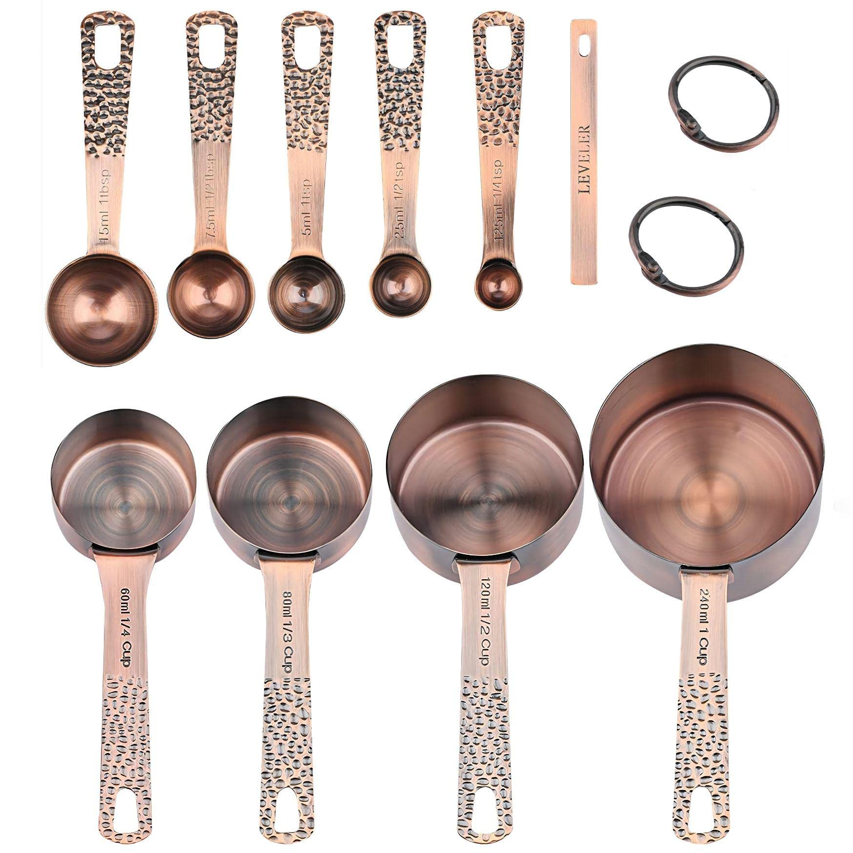 Sunmvehot Measuring Cups And Spoons Set, Copper Measuring Cups And Spoons Set, Stainless Steel Measuring Cups And Spoons Set, 4