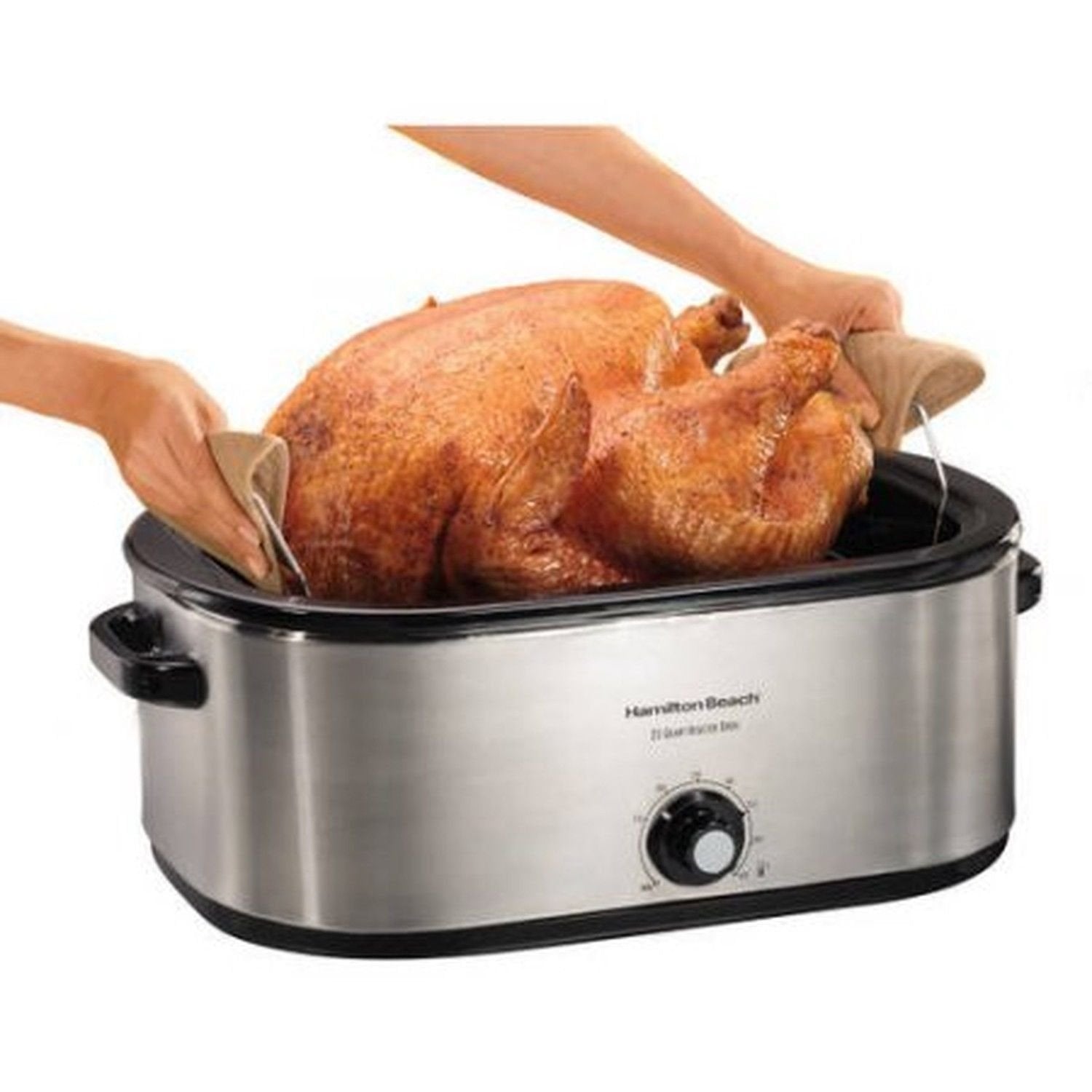 Hamilton Beach 22-Quart Roaster Oven, Stainless Steel, Self-Basting Lid, Model 32129, 2 Piece Set