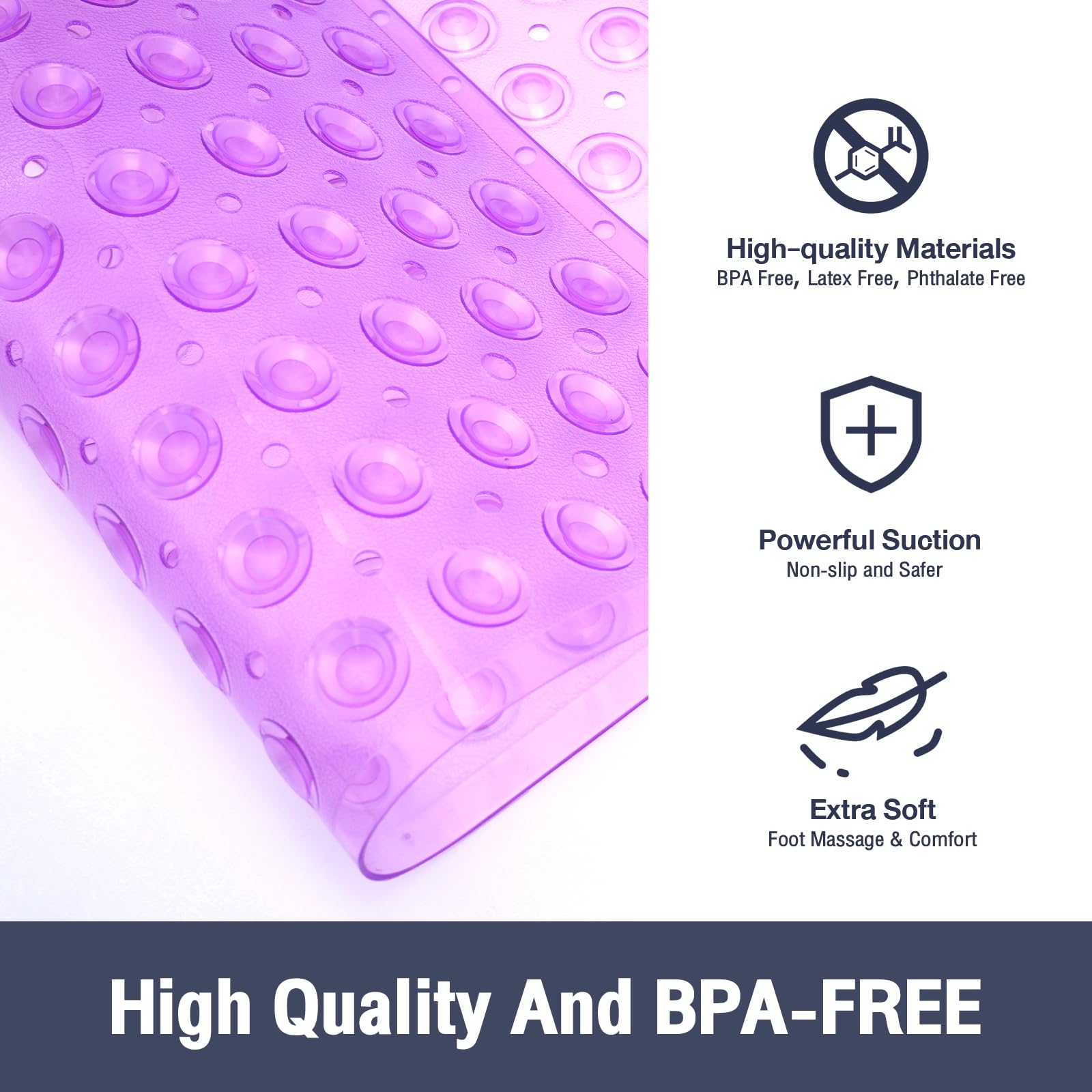 Naoloture Square Shower Bathtub Mat Non Slip For Inside Shower Clear Purple 21X21 Inch, Shower Stall Mats For Bathroom Floor, So