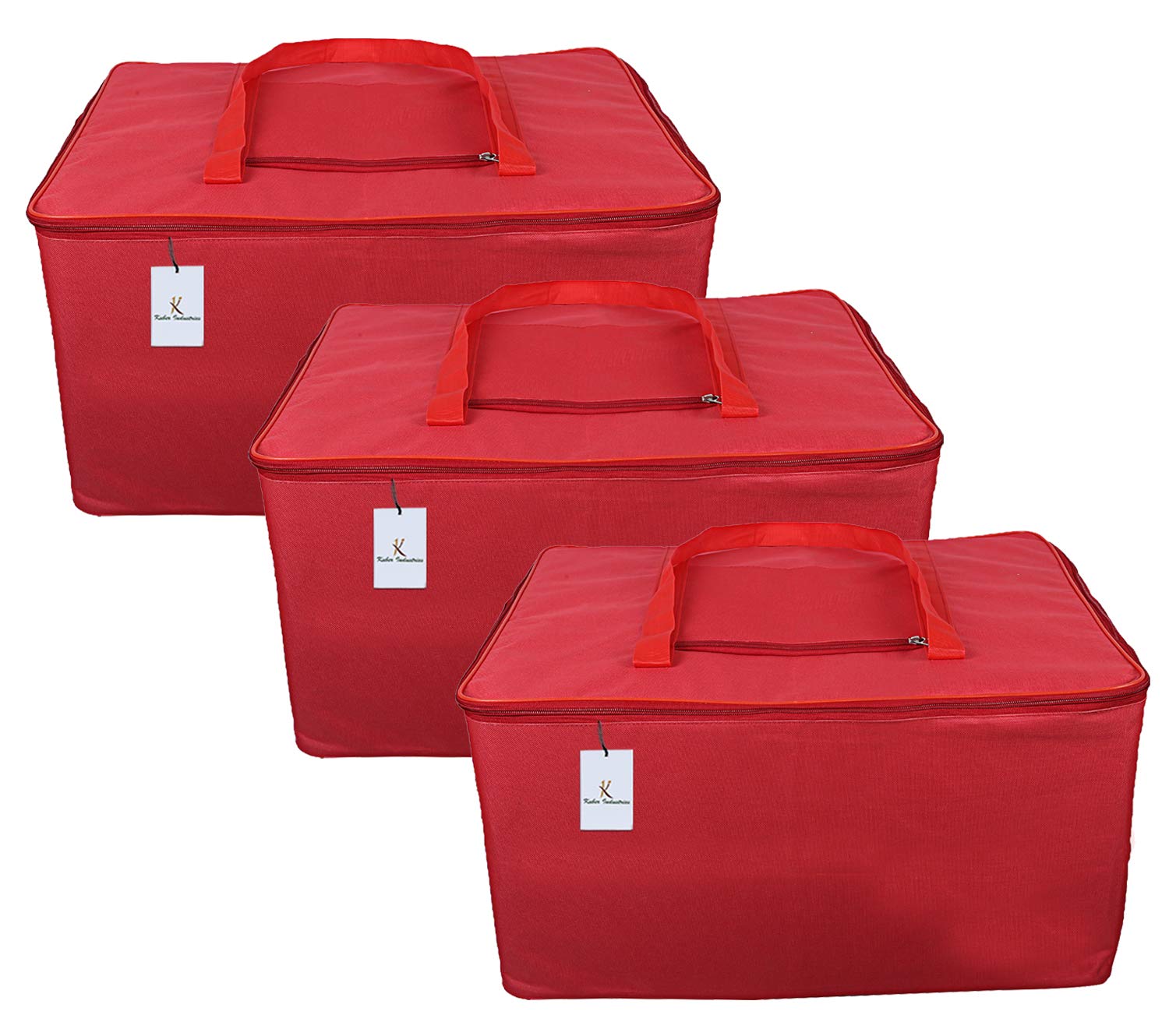 Kuber Industries Rexine 3 Pcs Jumbo Underbed Moisture Proof Storage Bag With Zipper Closure And Handle (Red) Ctktc6324