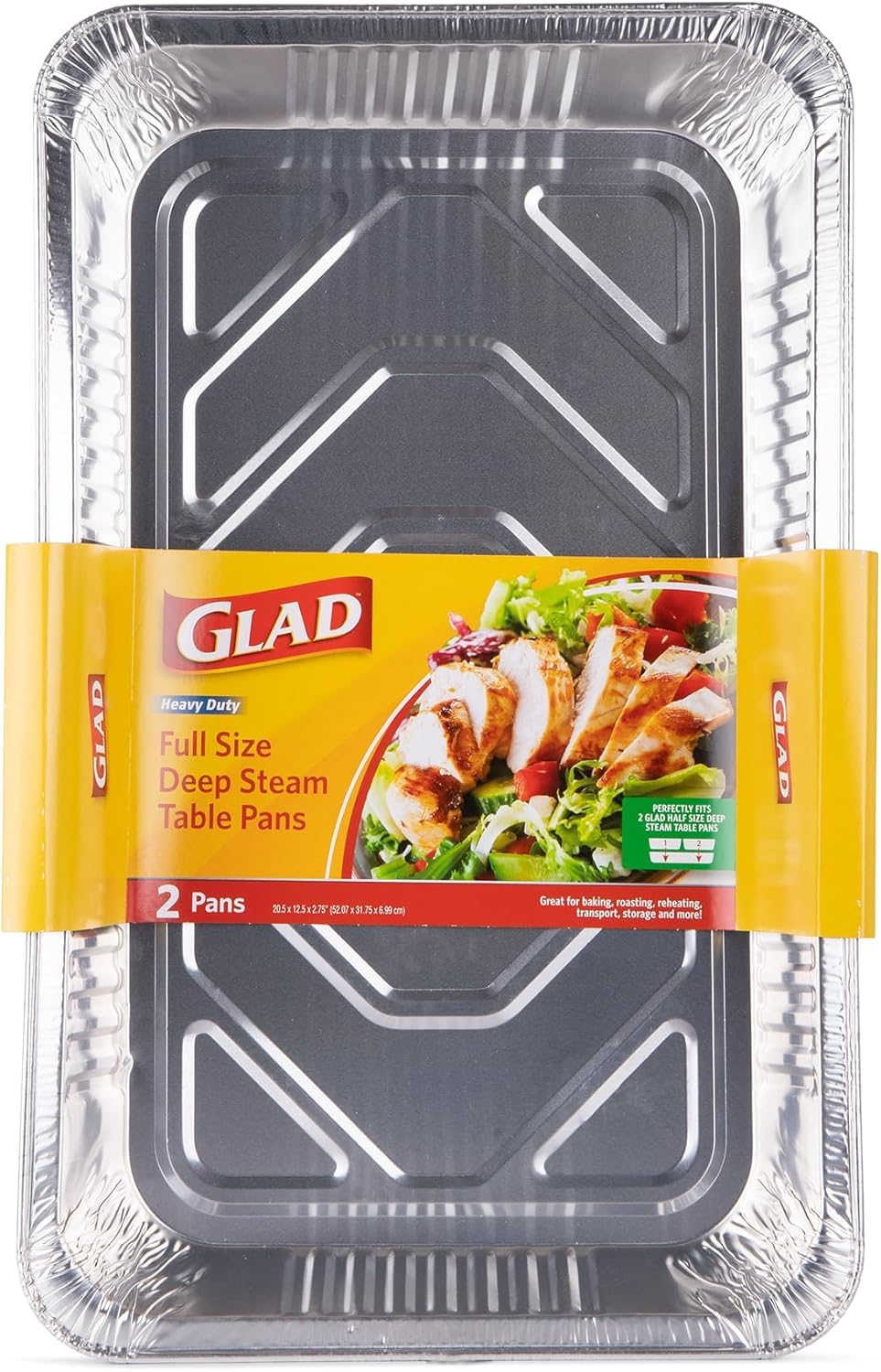 Glad Disposable Full Size Aluminum Steam Pans, Deep Heavy Duty Foil Pans for Steaming, Baking, Roasting, Catering & Oven Reheati