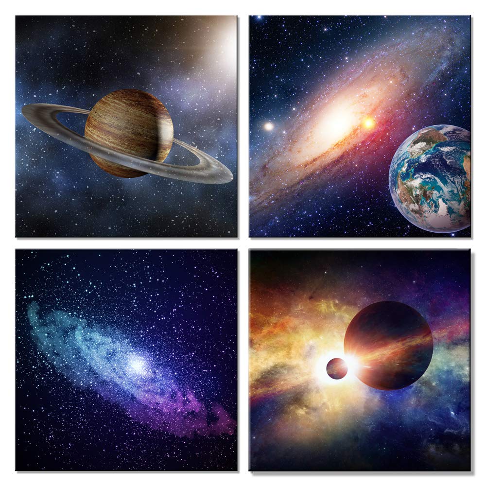 Wieco Art Giclee Canvas Prints Wall Art Space Pictures For Bedroom Home Decorations Universal Magic Power Modern 4 Panels Contem