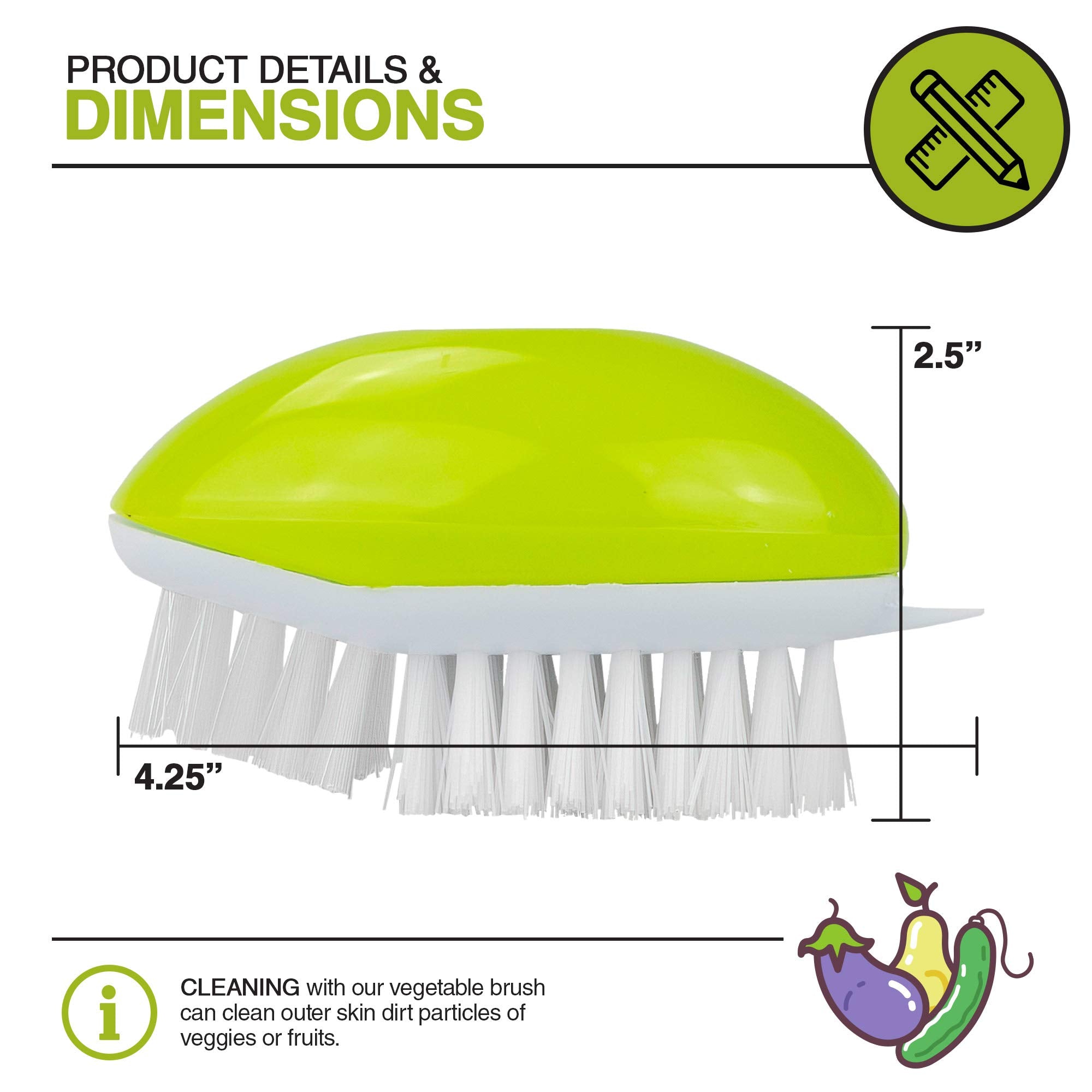 Exultimate Vegetable Brush, Green, 4.25 In X 2.5 In, Plastic