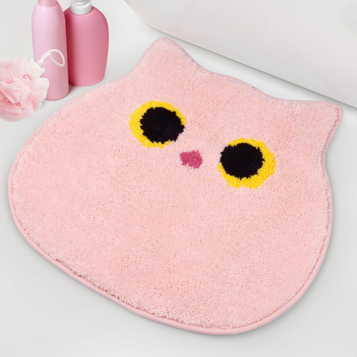 Nigoways Bathroom Rug - Bathroom Mat,Pink Bathroom Rug,Washable Cute Cat Bath Mat,Soft Fluffy Water Absorbent Shower Mat,Non Sli