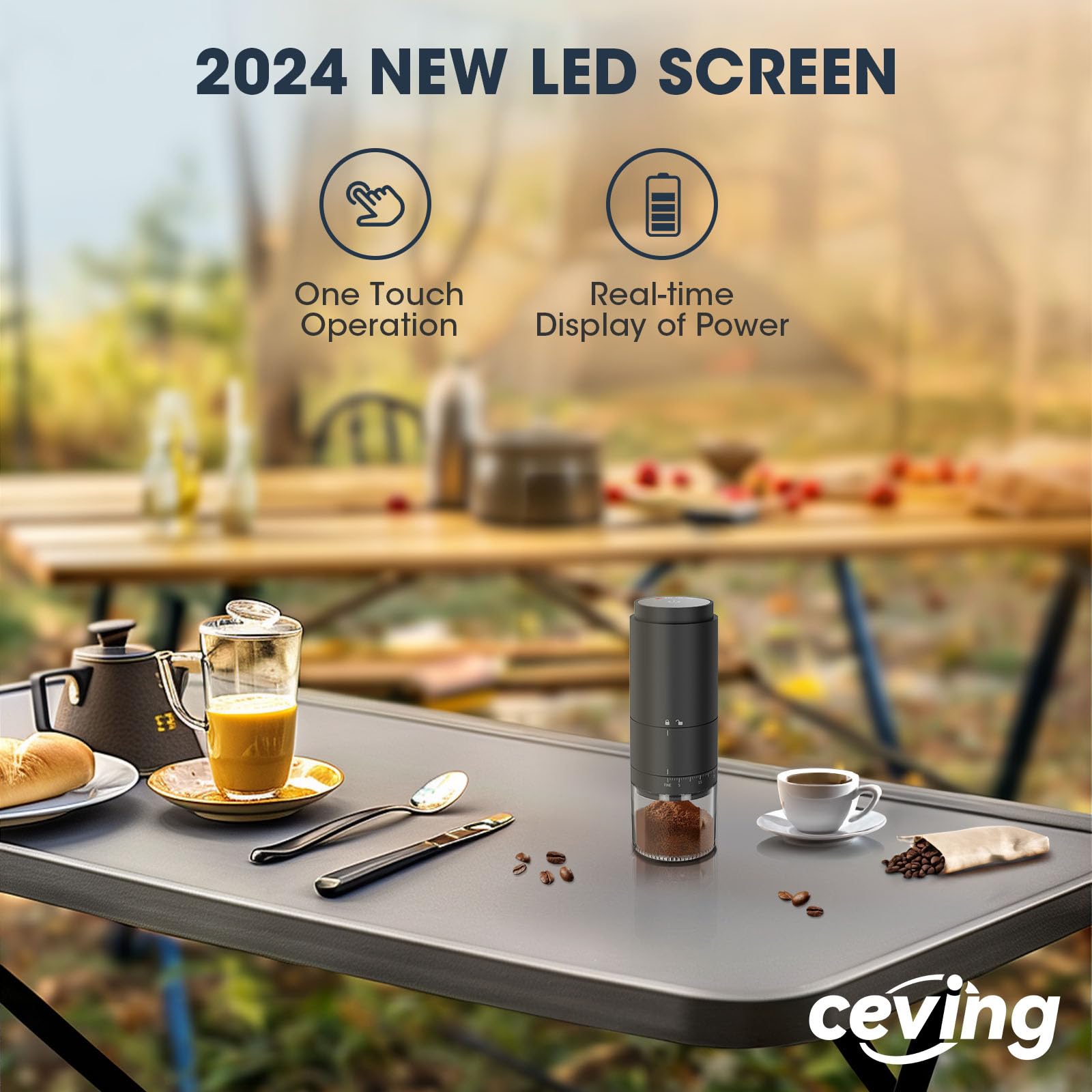 Portable Battery Powered Burr Coffee Grinder With 38 Adjustable Settings, Rechargeable Coffee Bean Grinder With Led Display, Cor