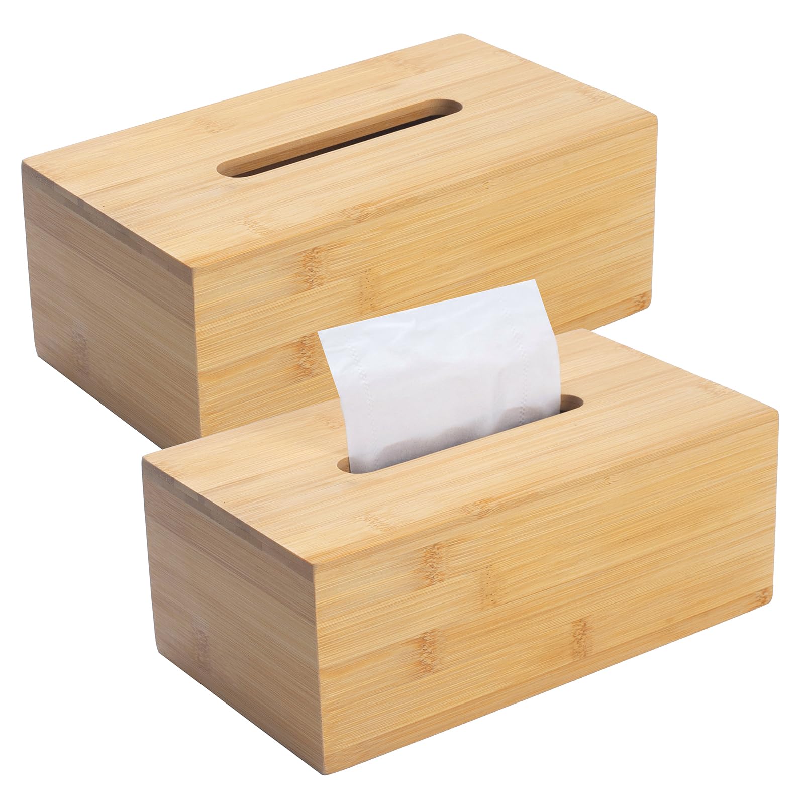Tissue Box Cover, Rectangular Tissue Box Holder, Bamboo Facial Paper Holder for Bathroom, Bedroom, Dinner Table, Office (2 Pack,