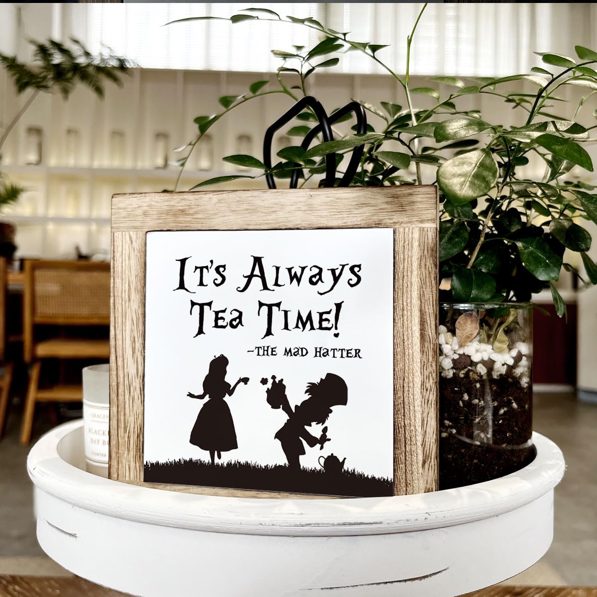 Wooden Box Signs for Home Decor, Farmhouse Wood Sign, Decorative Wooden Table Decors, Tea Lover Friend Gift, It  s Always Tea Ti
