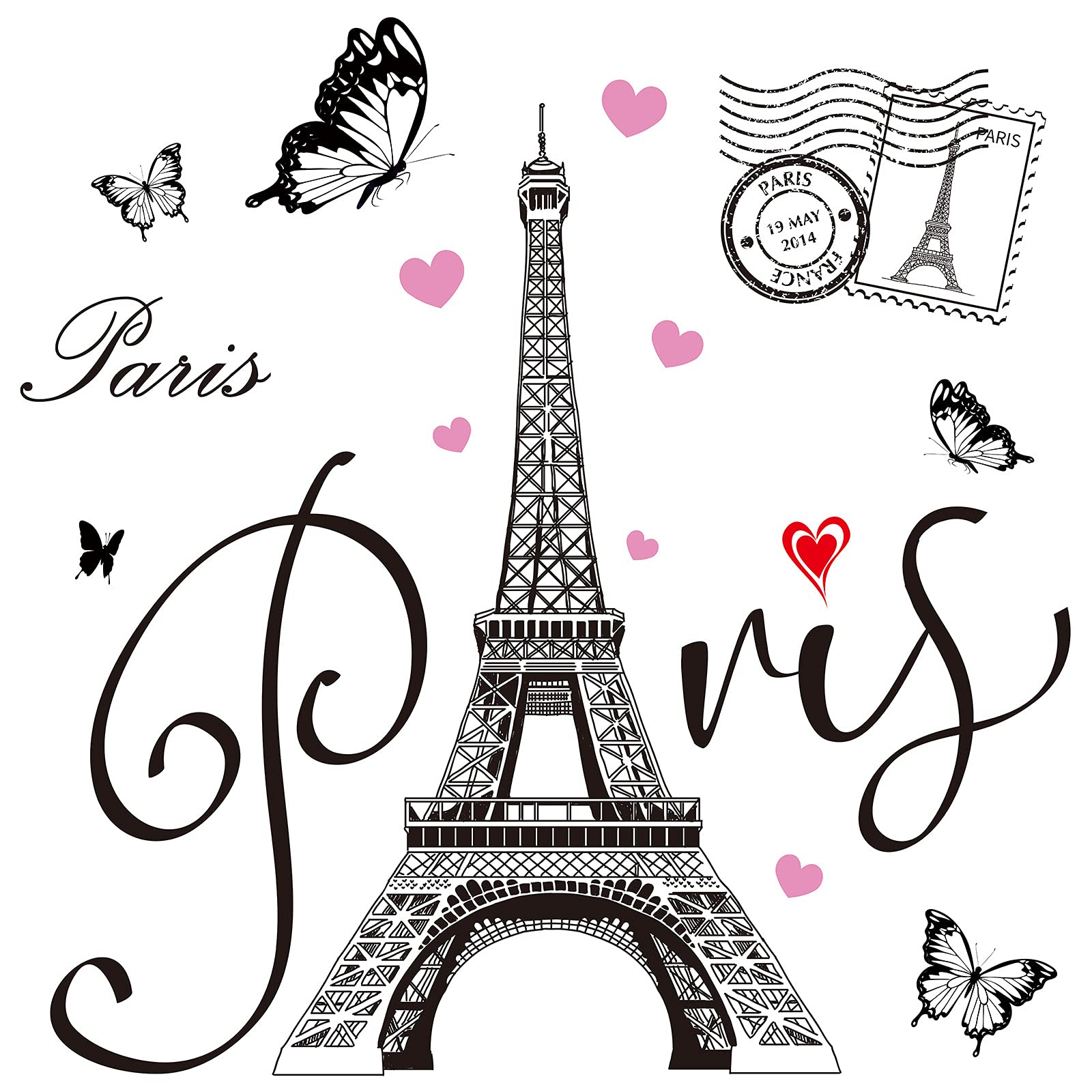 Gueevin 2 Sheets Paris Tower Wall Stickers Eiffel Tower Wall Sticker Decal Removable Paris Tower Wall Decor For Bedroom Living R