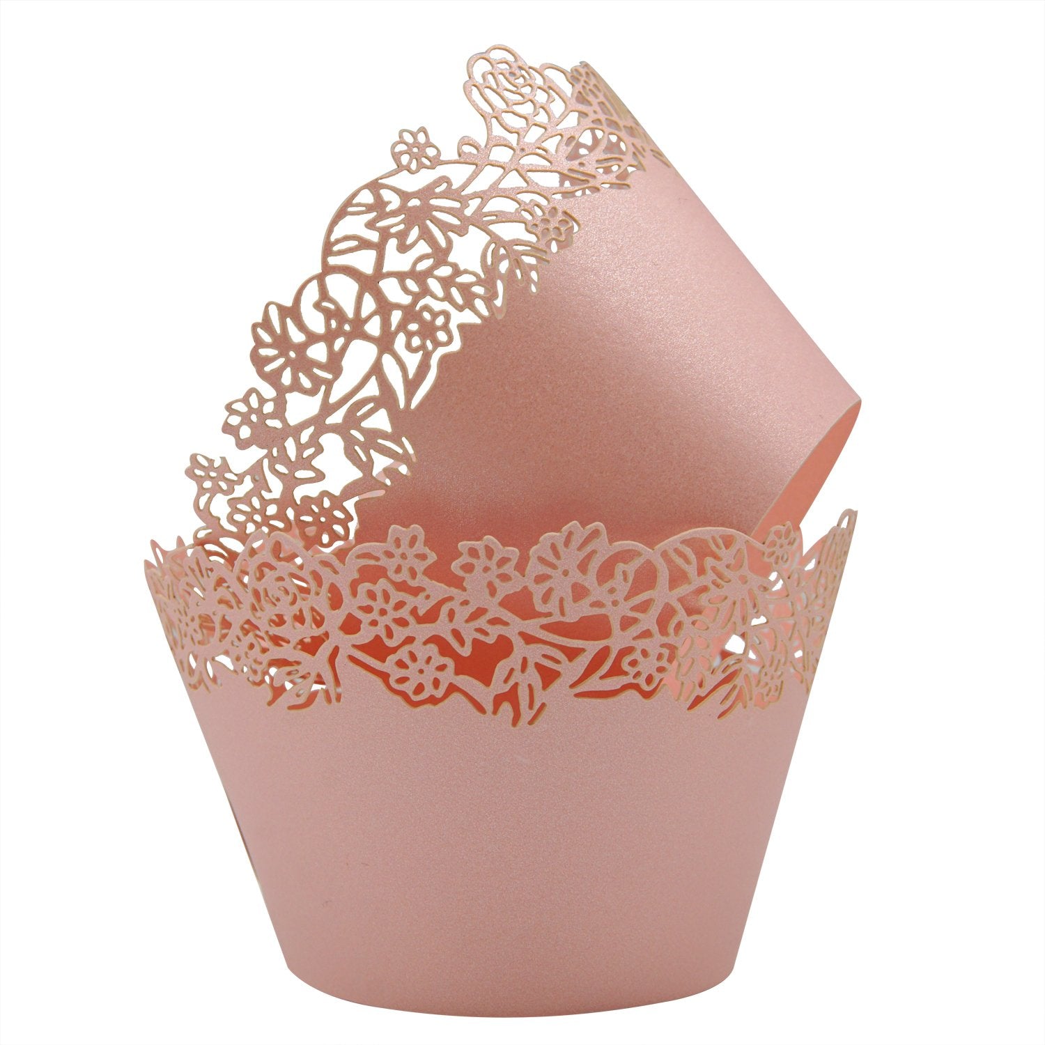 Cupcake Wrappers Pack Of 50 Pink Filigree Artistic Bake Cake Paper Cups Little Vine Lace Laser Cut Liner Baking Cup Muffin Case