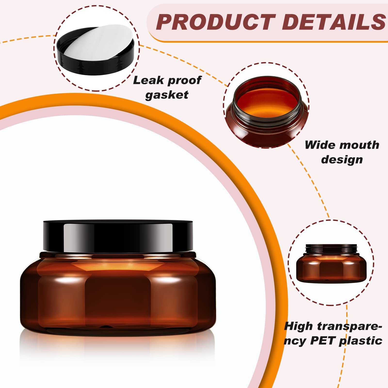 36 Pack 5 oz Plastic Containers with Lids  Labels  Round Plastic Jars with Lids Empty Refillable Cosmetic Containers for Lotion  Cream  Ointments  Rhinestone  Travel Storage (Amber)