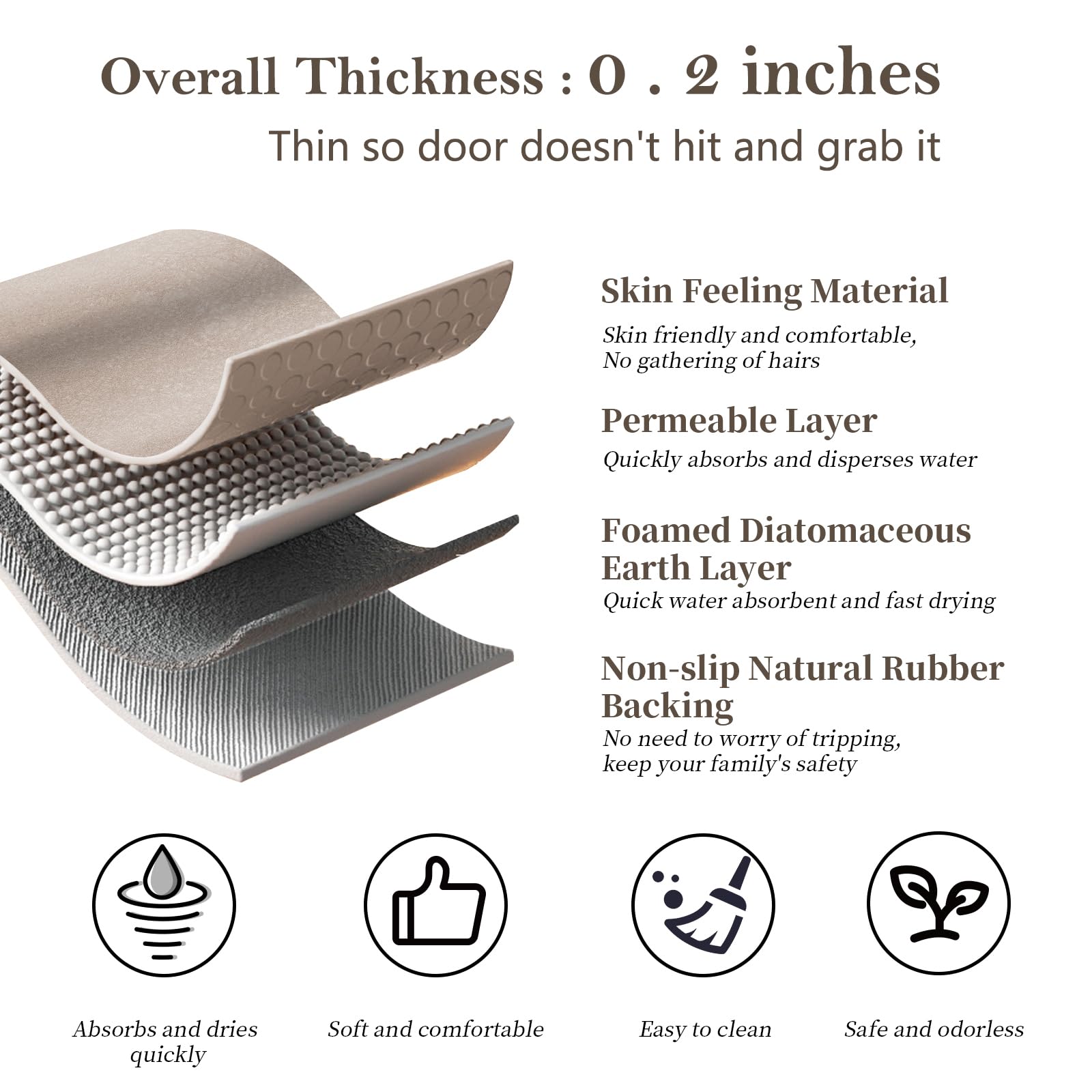 Diatomaceous Earth Bath Mat Super Absorbent Bath Mat Non Slip Fast Drying Shower Rugs Stone Bath Mat For Bathroom Thin Bathroom