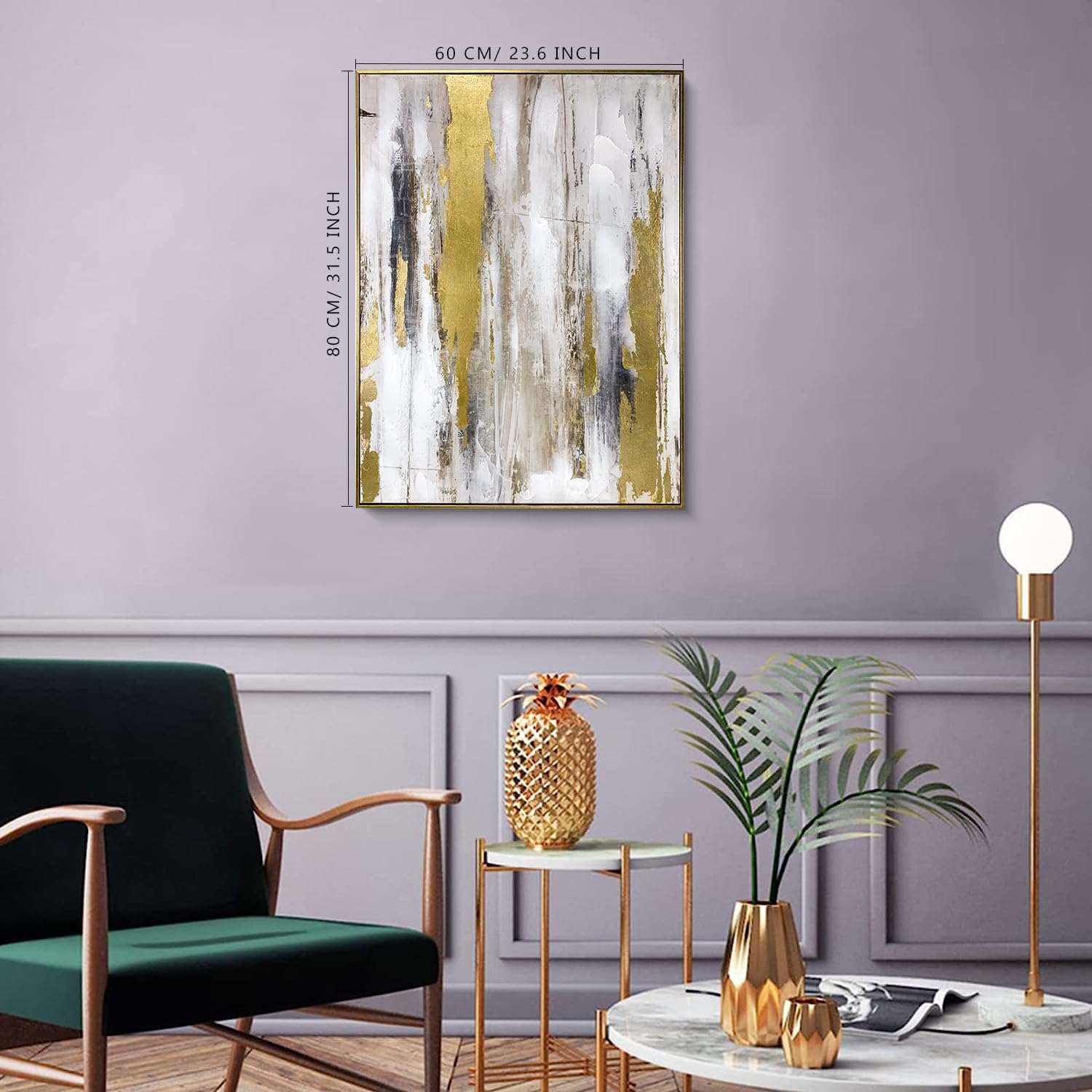 Zessonic Abstract Wall Art With Gold Foil - Gold And Gray Canvas Artwork With Glitter Texture For Modern Style Decor,Framed, Rea