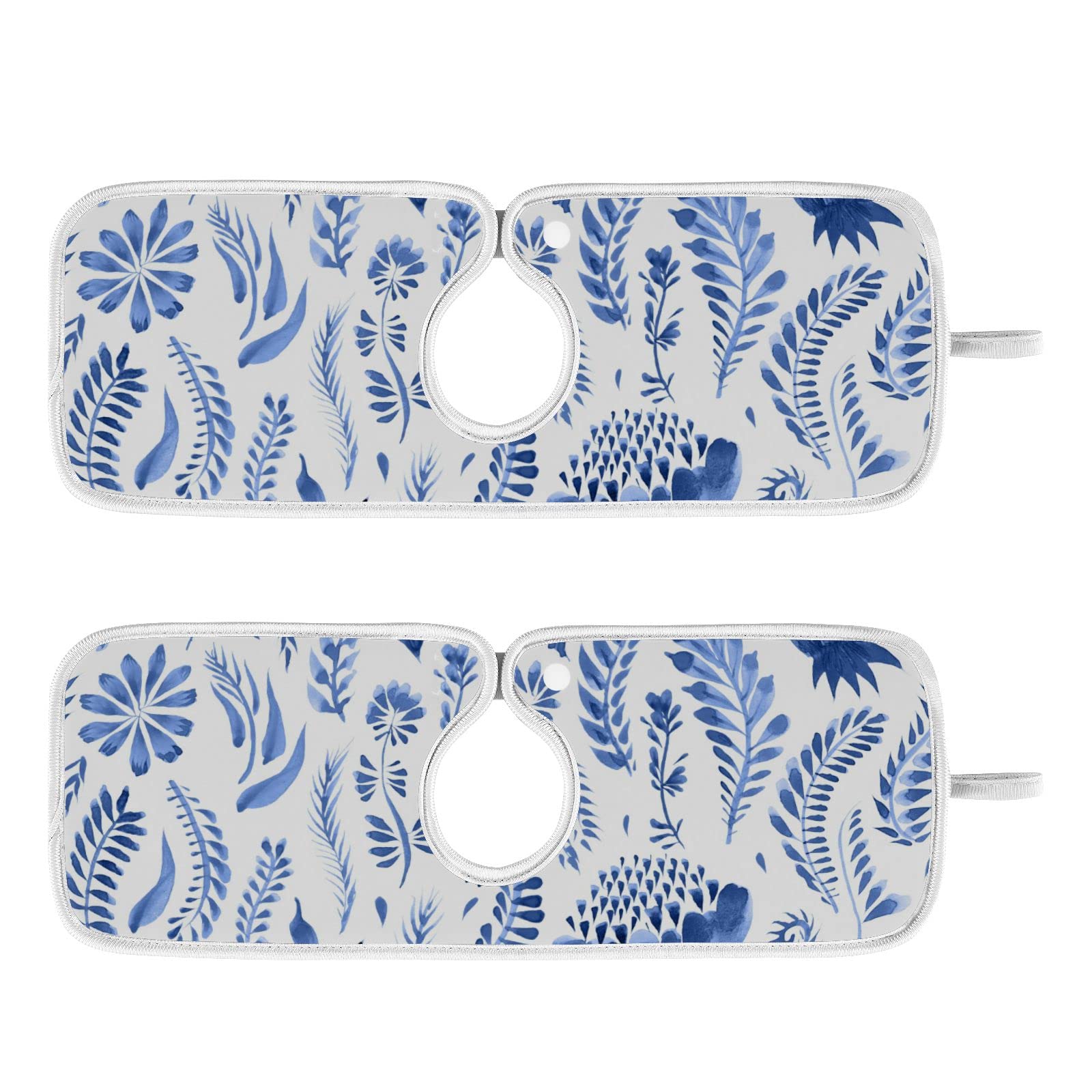 2 Pack Faucet Absorbent Mat, Susiyo Blue Watercolor Floral Kitchen Sink Splash Guard Behind Faucet - 14.9X5.5Inch